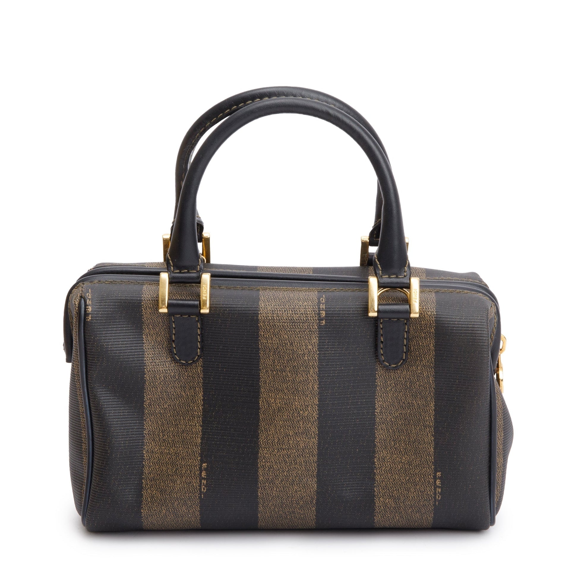 Fendi Pequin Pattern Boston Bag Brown Mini Travel Bag