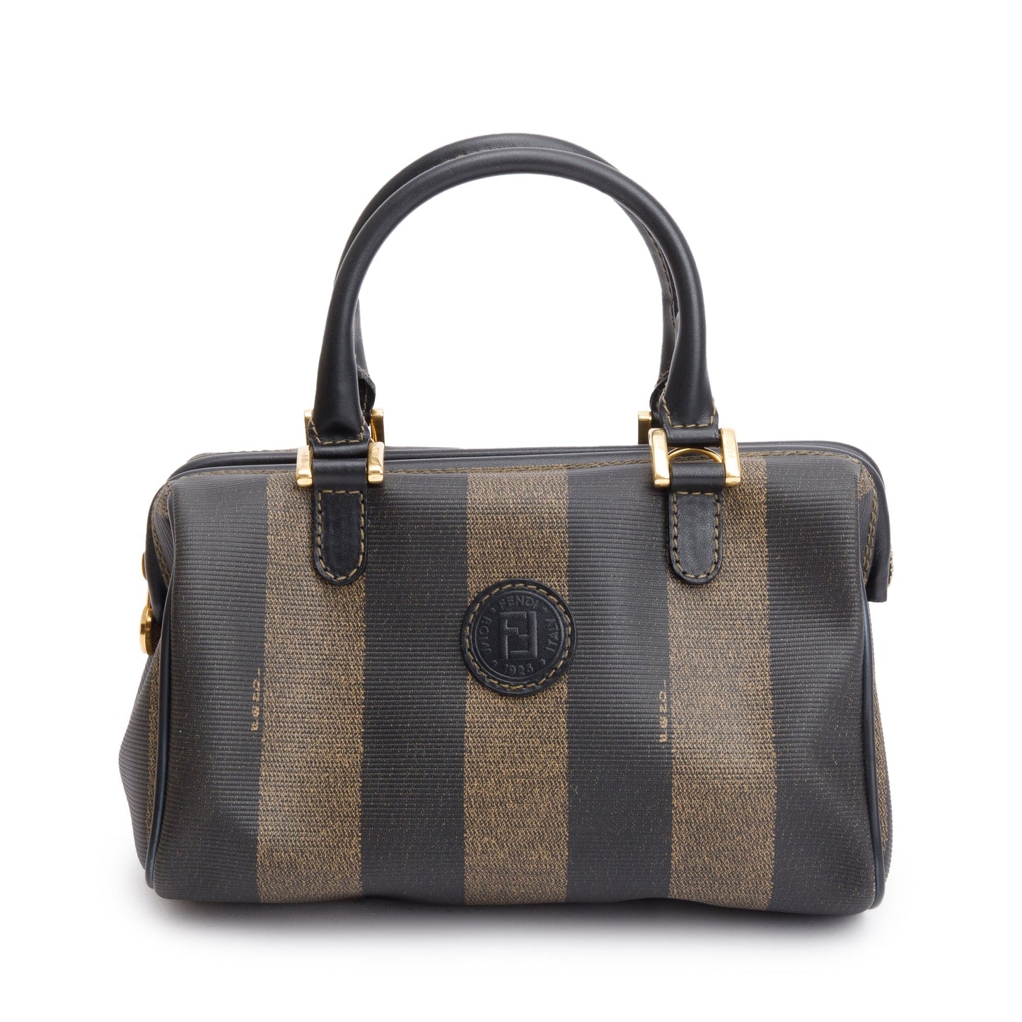 Fendi Pequin Pattern Boston Bag Brown Mini Travel Bag
