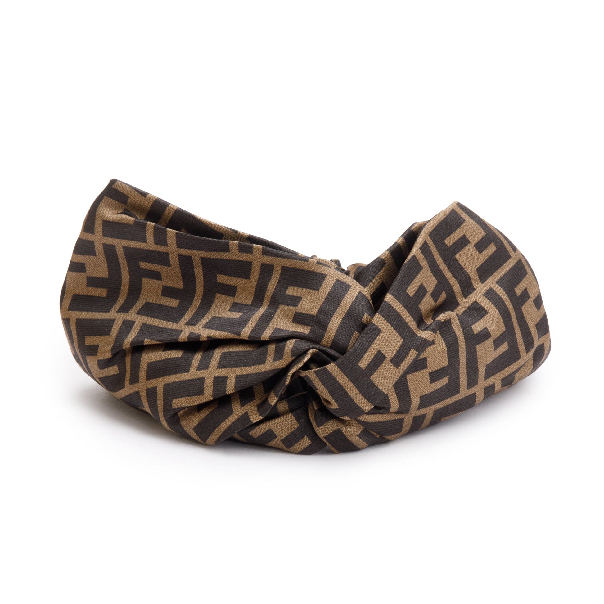 Fendi Silk Zucca Ff Headband Travel Bag Brown Logo
