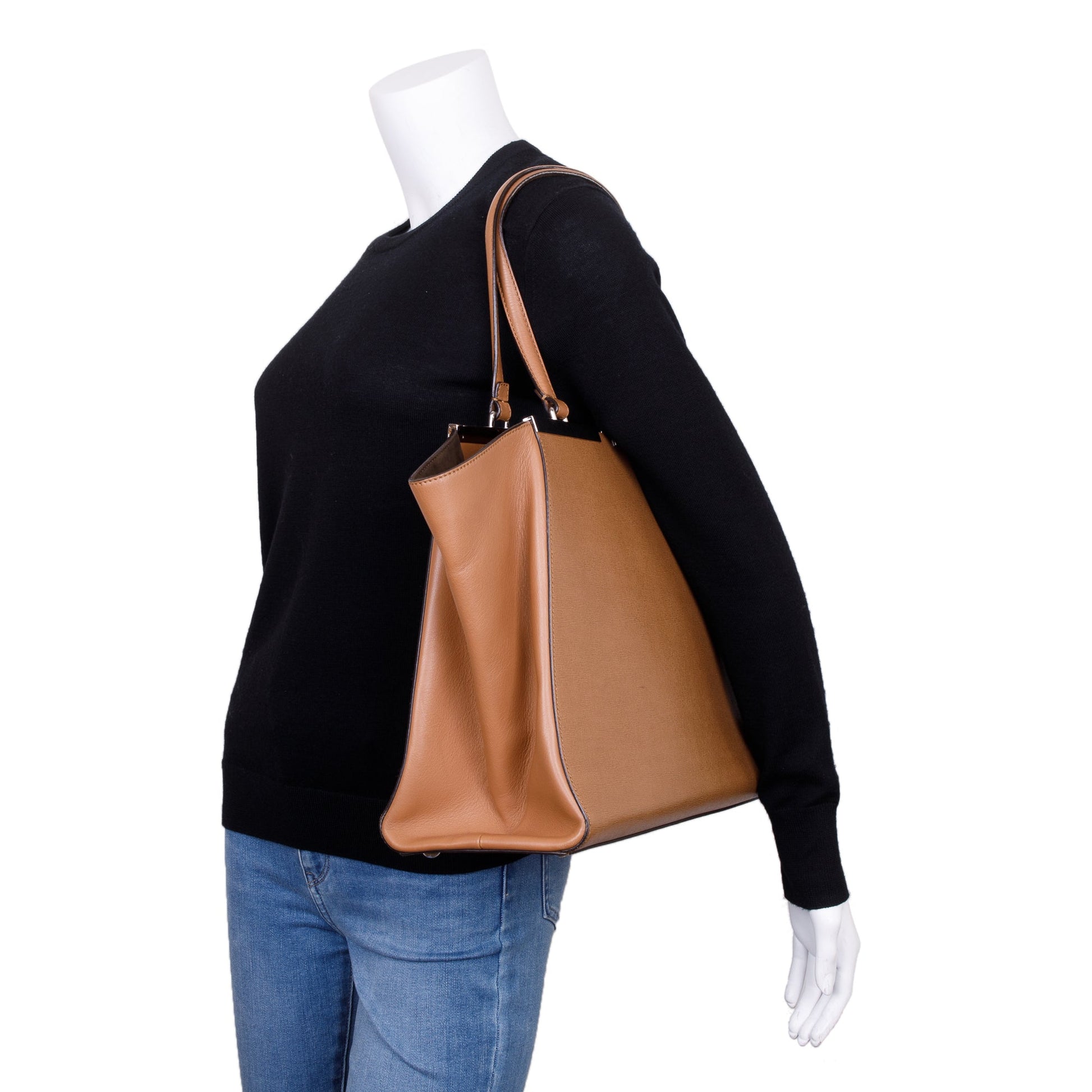 Fendi Vitello Elite 3Jours Tote Leather Brown Tote Bag