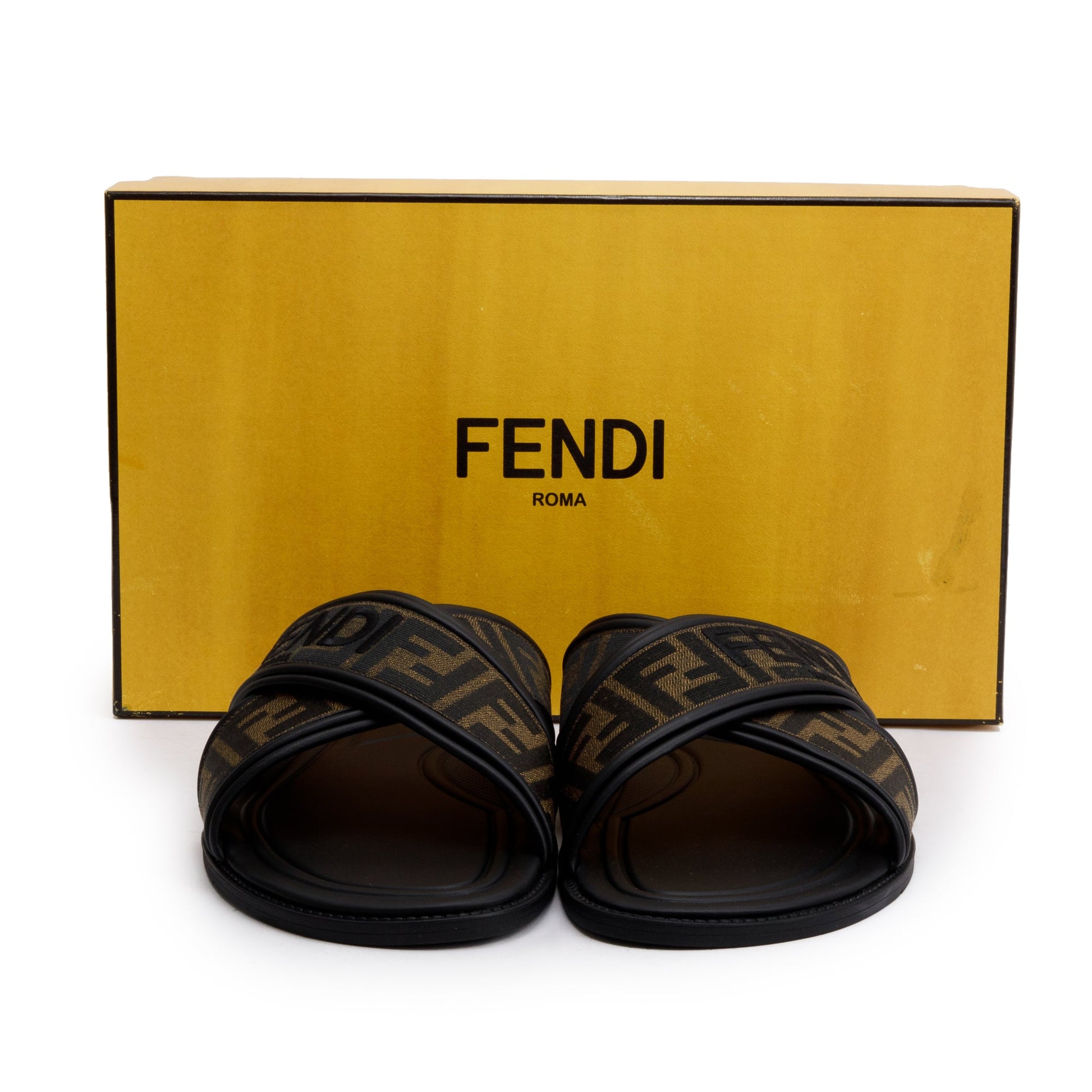 Fendi Zucca Ff Slides Size Travel Bag Canvas Brown