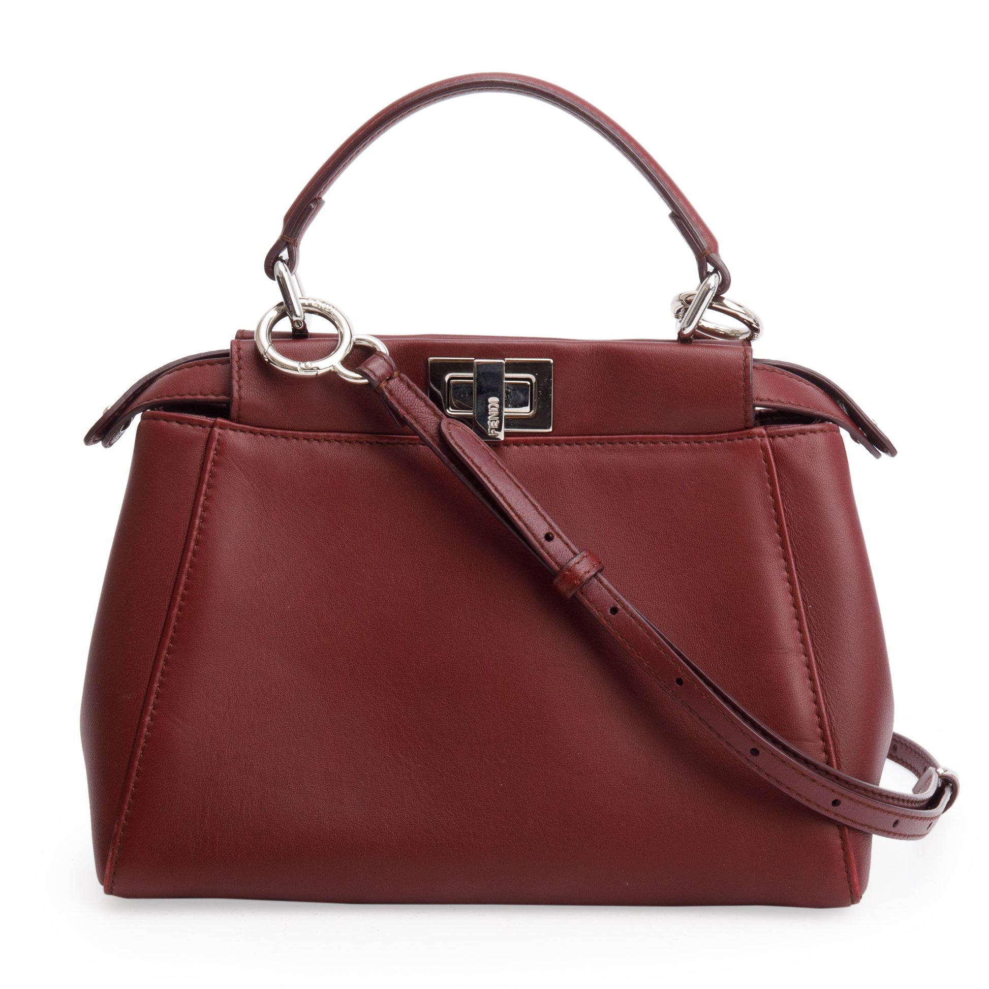 Fendi Burgundy Calfskin Peekaboo Bag Leather Mini Travel Bag