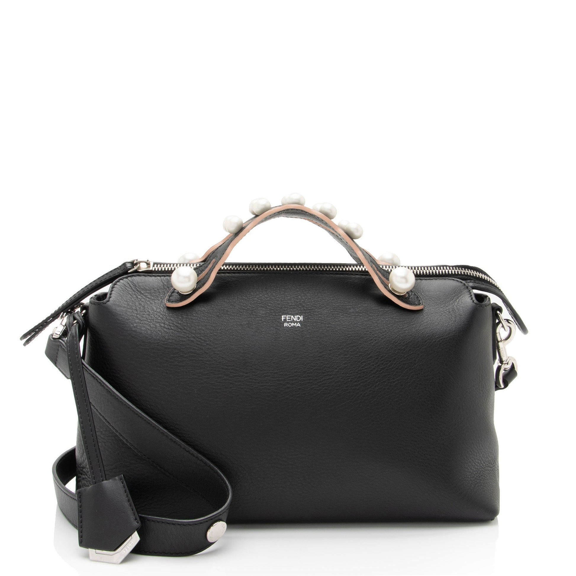 Fendi Calfskin Faux Pearl Embellished By The Way Satchel Medium Satchel Bag