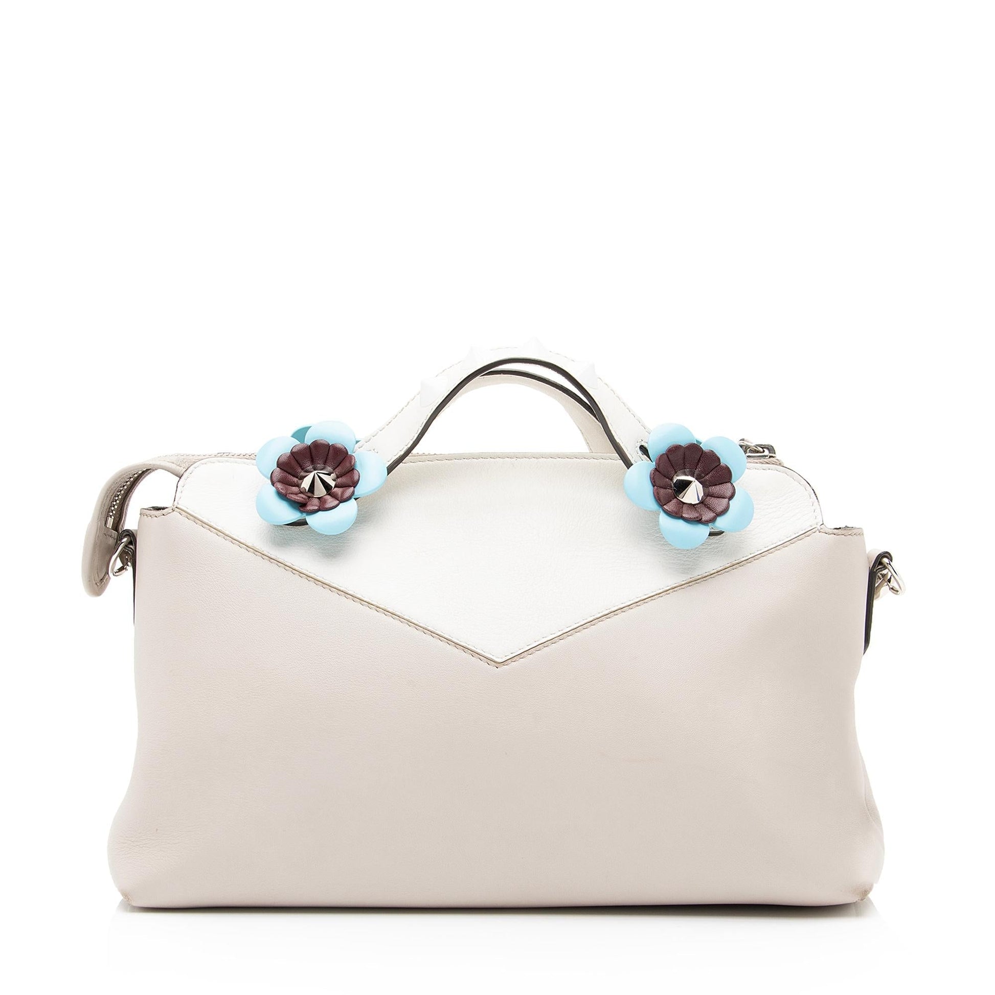 Fendi Calfskin Flowerland Studded By The Way Boston Bag Medium Satchel Bag