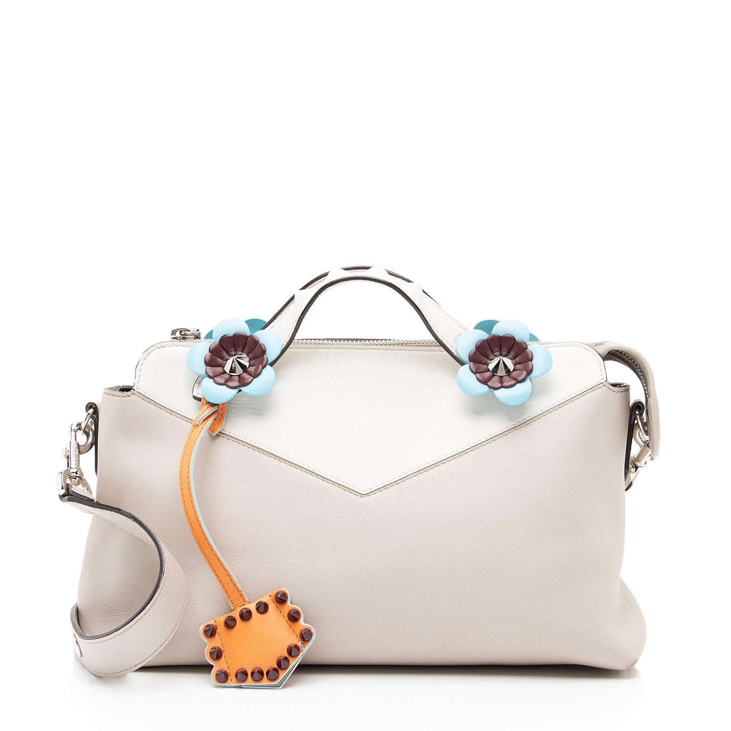 Fendi Calfskin Flowerland Studded By The Way Boston Bag Medium Satchel Bag