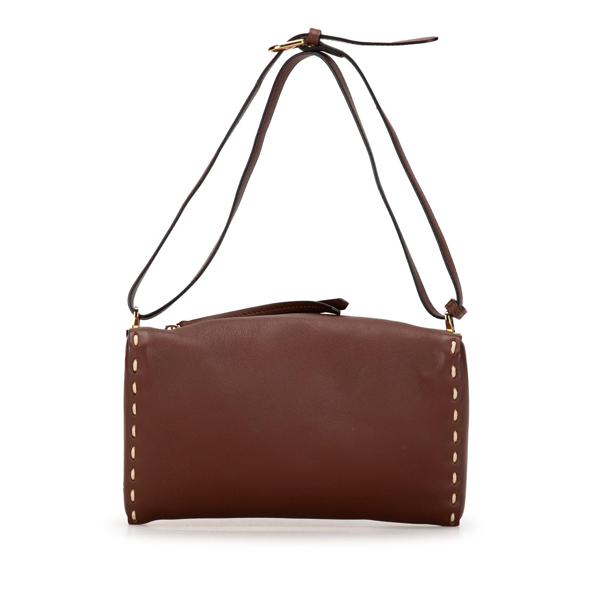 Fendi Calfskin Selleria Triangle Shoulder Bag Shg