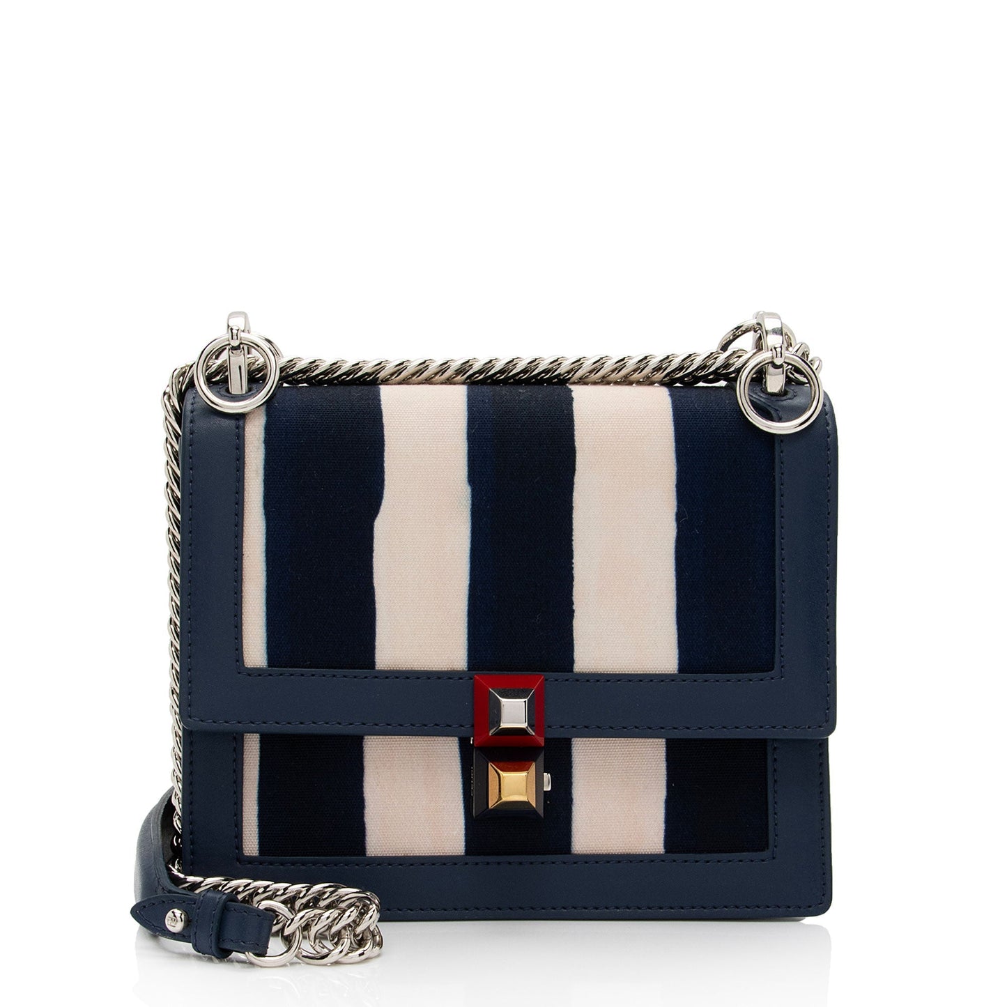 Fendi Calfskin Striped Kan Shoulder Bag Shf Yqidt1 Canvas Small