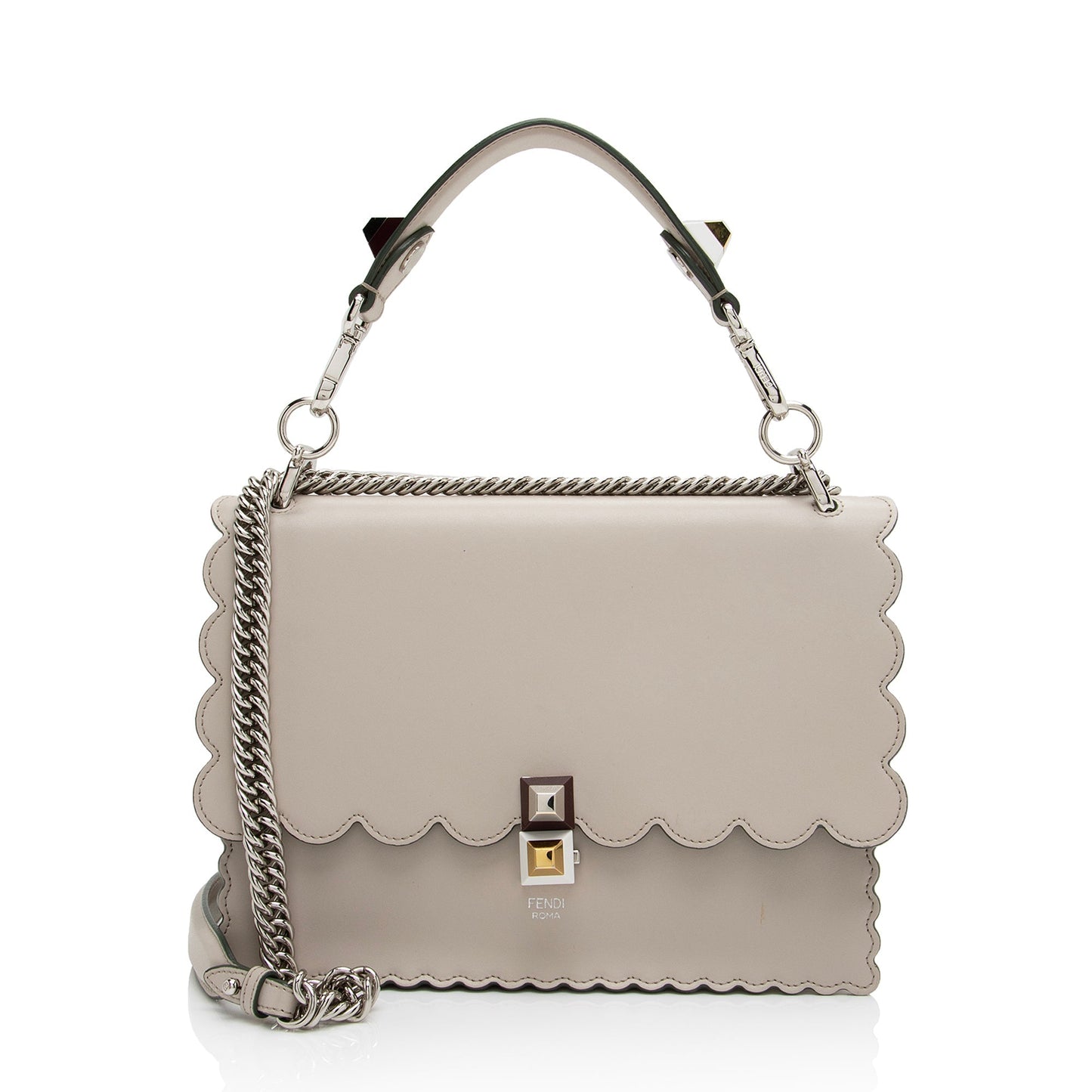 Fendi Calfskin Studded Kan Shoulder Bag Shf Medium
