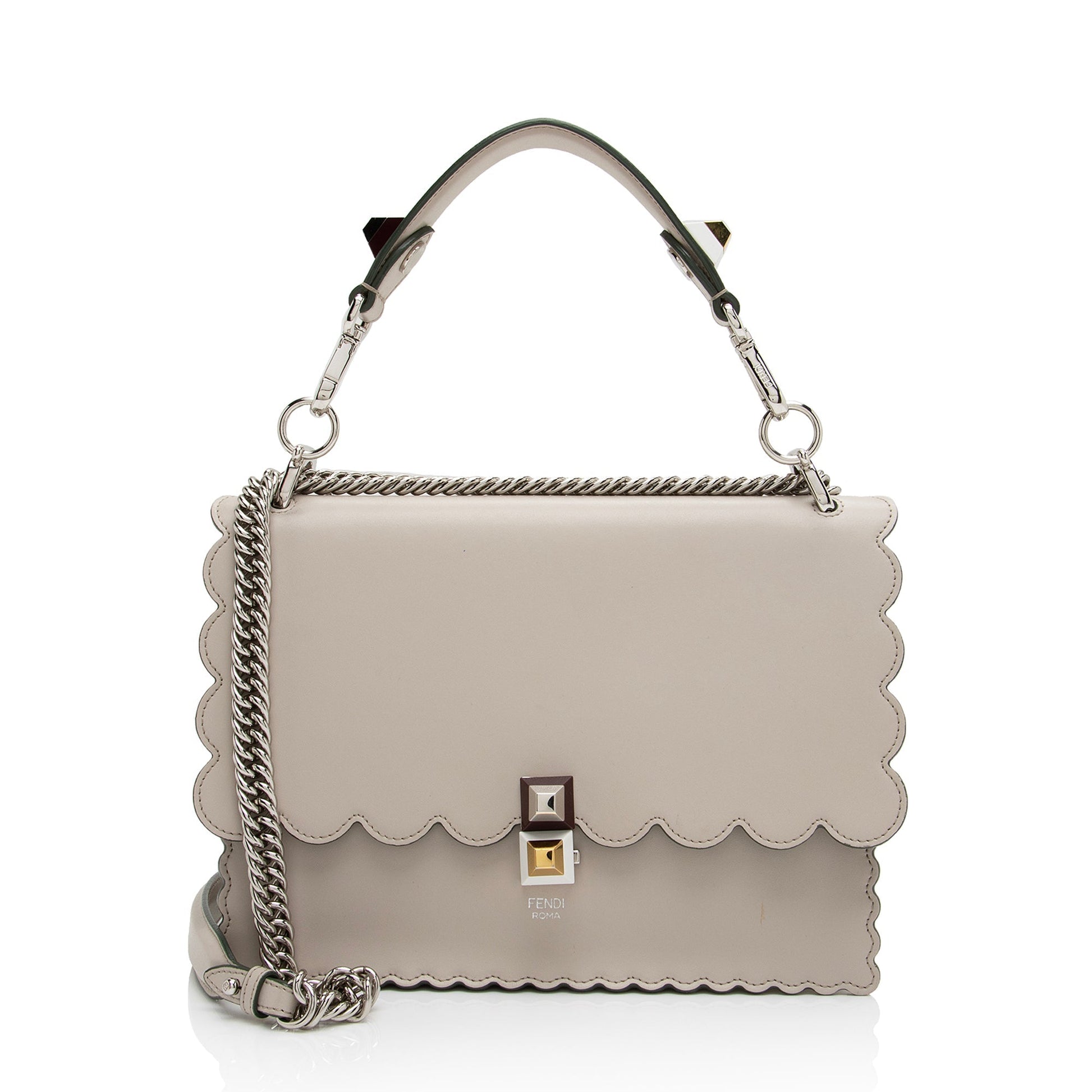 Fendi Calfskin Studded Kan Shoulder Bag Shf Medium