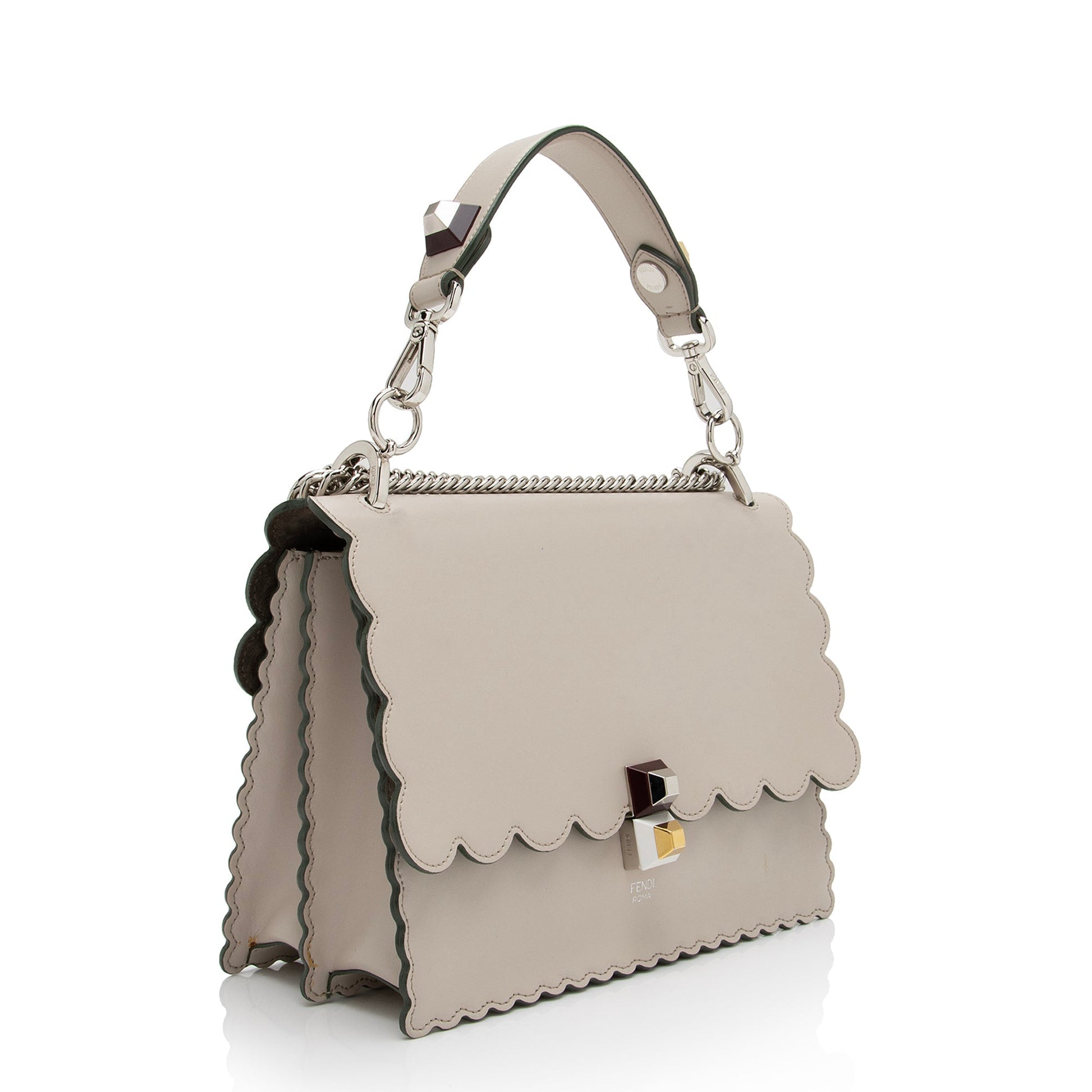 Fendi Calfskin Studded Kan Shoulder Bag Shf Medium