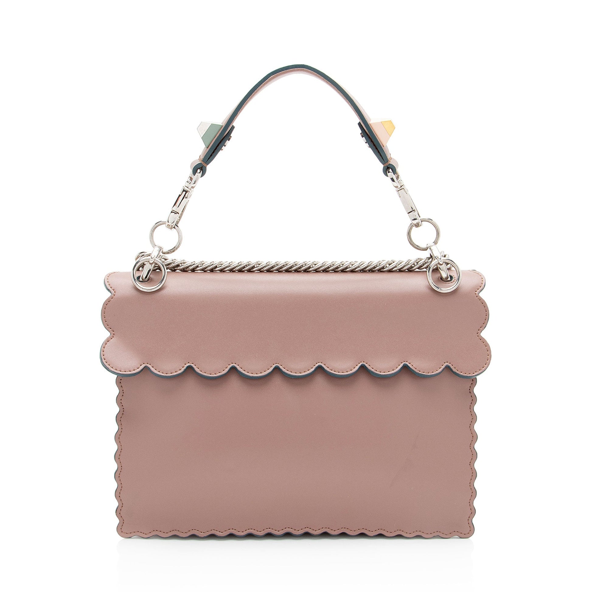 Fendi Calfskin Studded Kan Shoulder Bag Medium