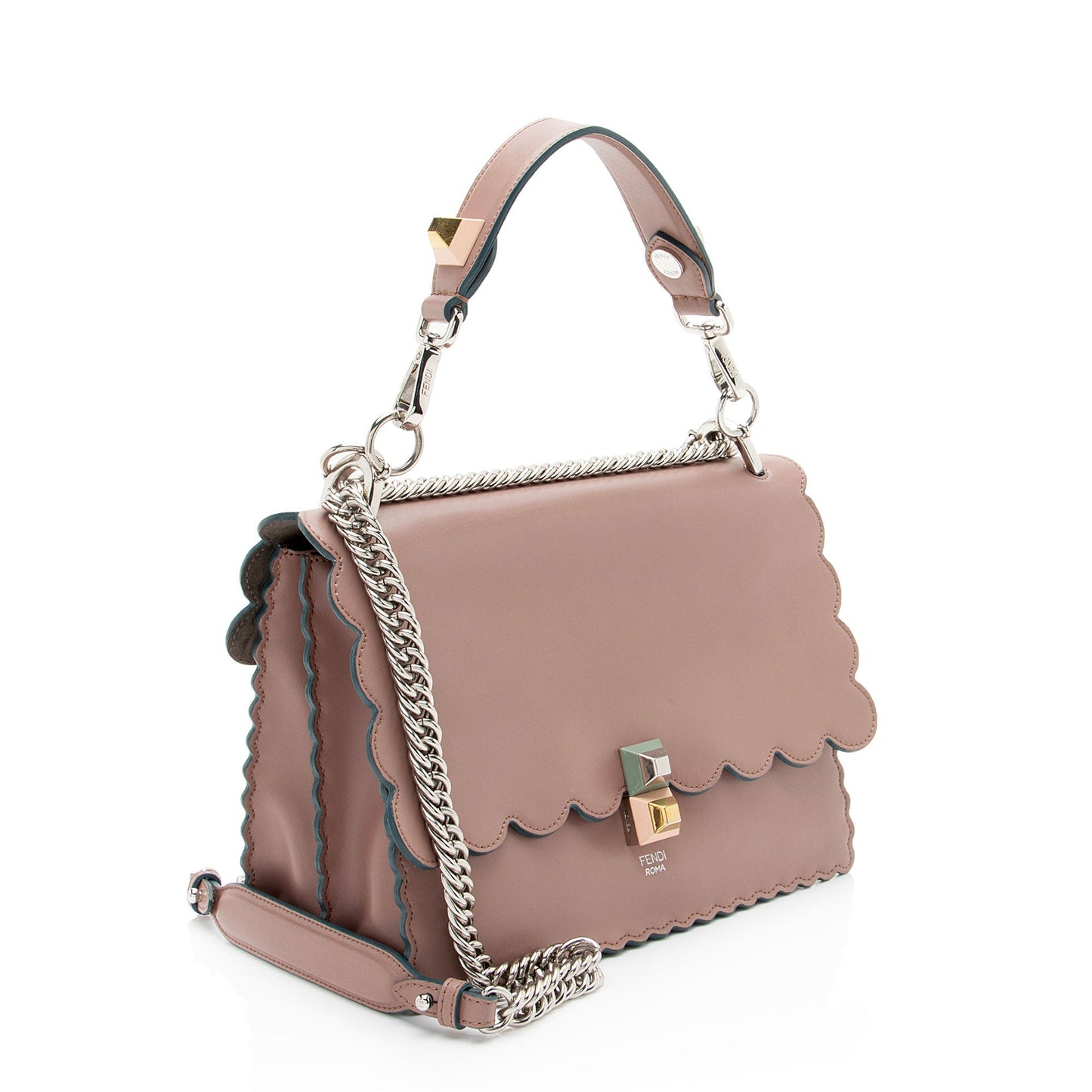 Fendi Calfskin Studded Kan Shoulder Bag Medium