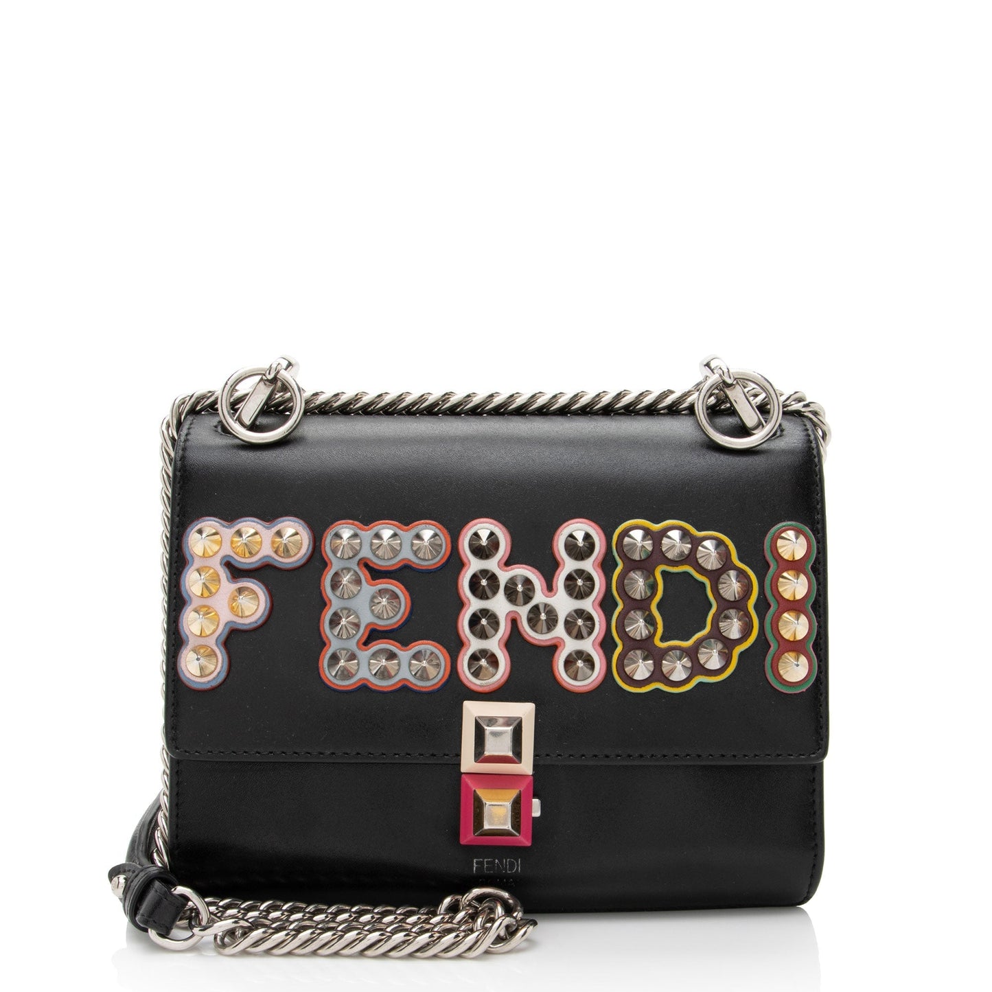 Fendi Calfskin Studded Kan Shoulder Bag Small