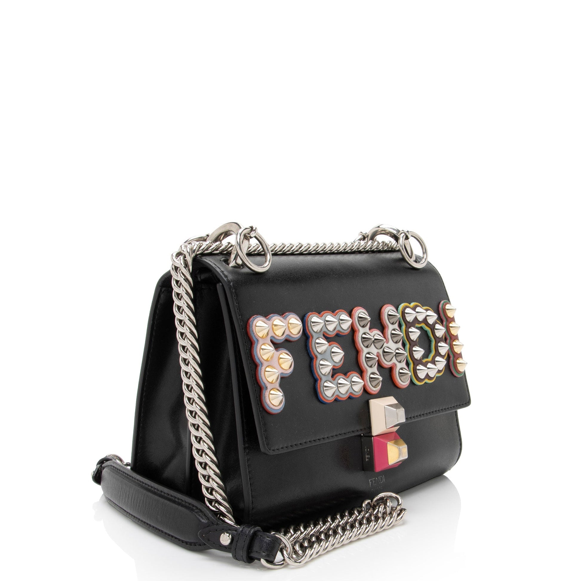 Fendi Calfskin Studded Kan Shoulder Bag Small