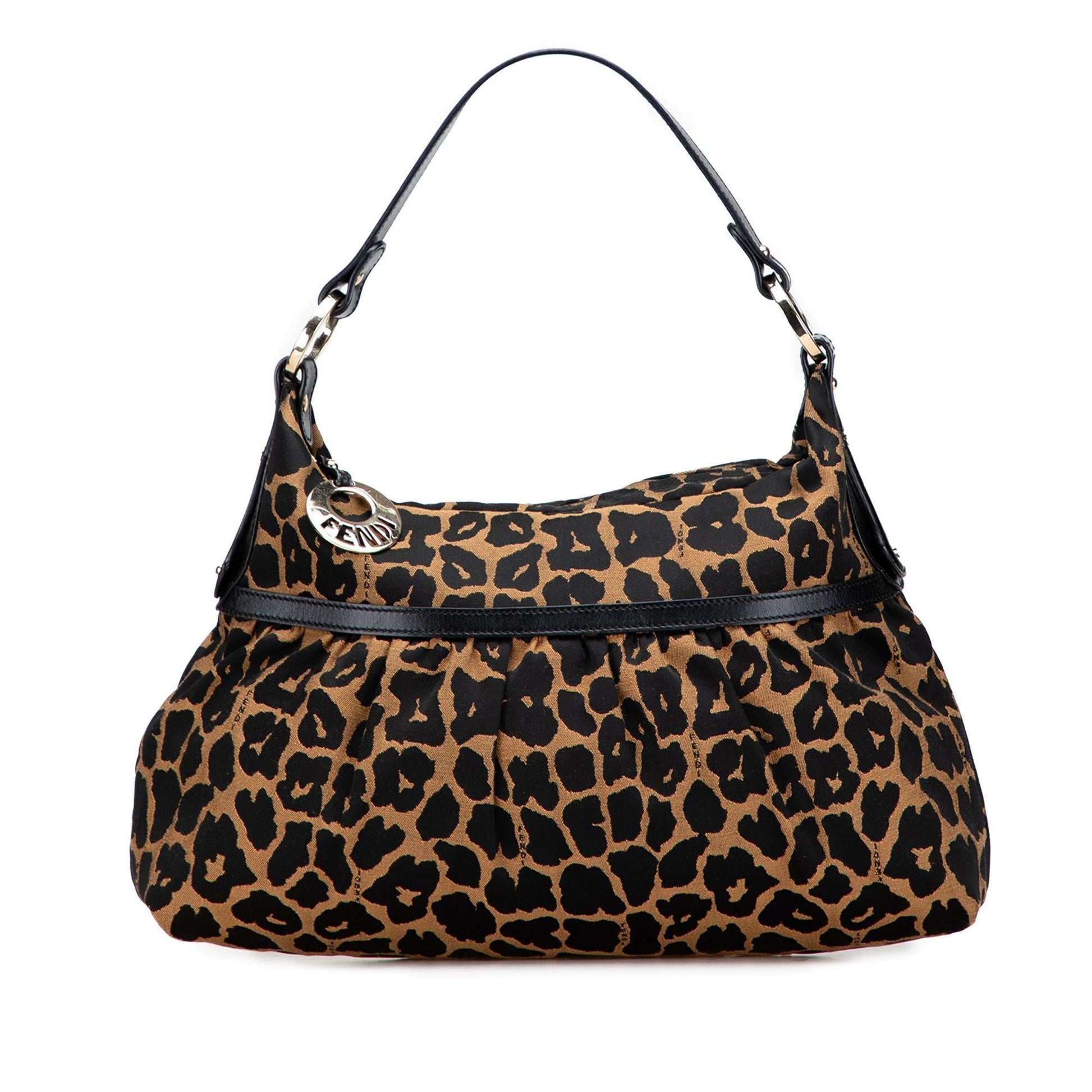 Fendi Leopard Print Chef Shoulder Bag Canvas