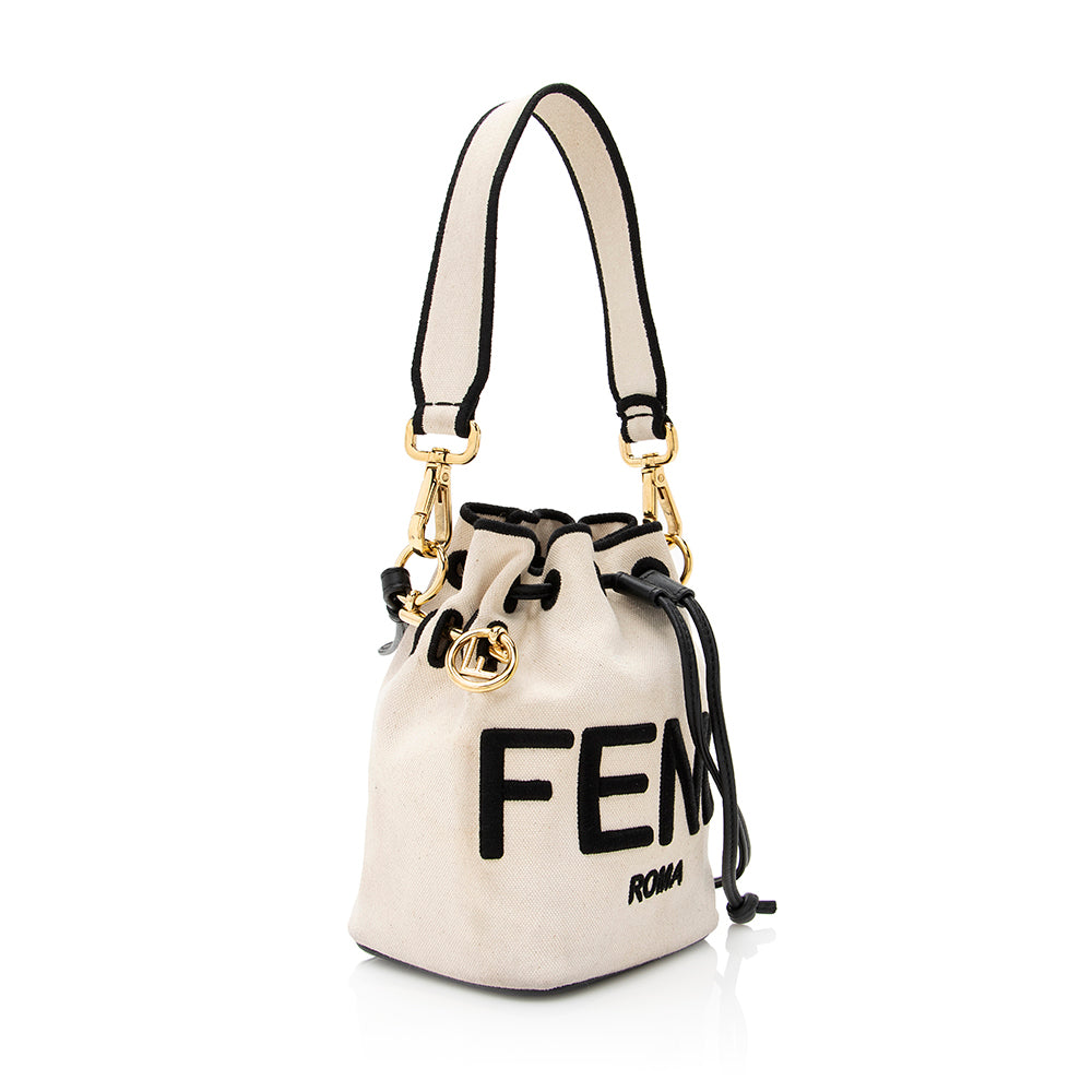 Fendi Mon Tresor Bag Shf Canvas Small Bucket Crossbody Bag