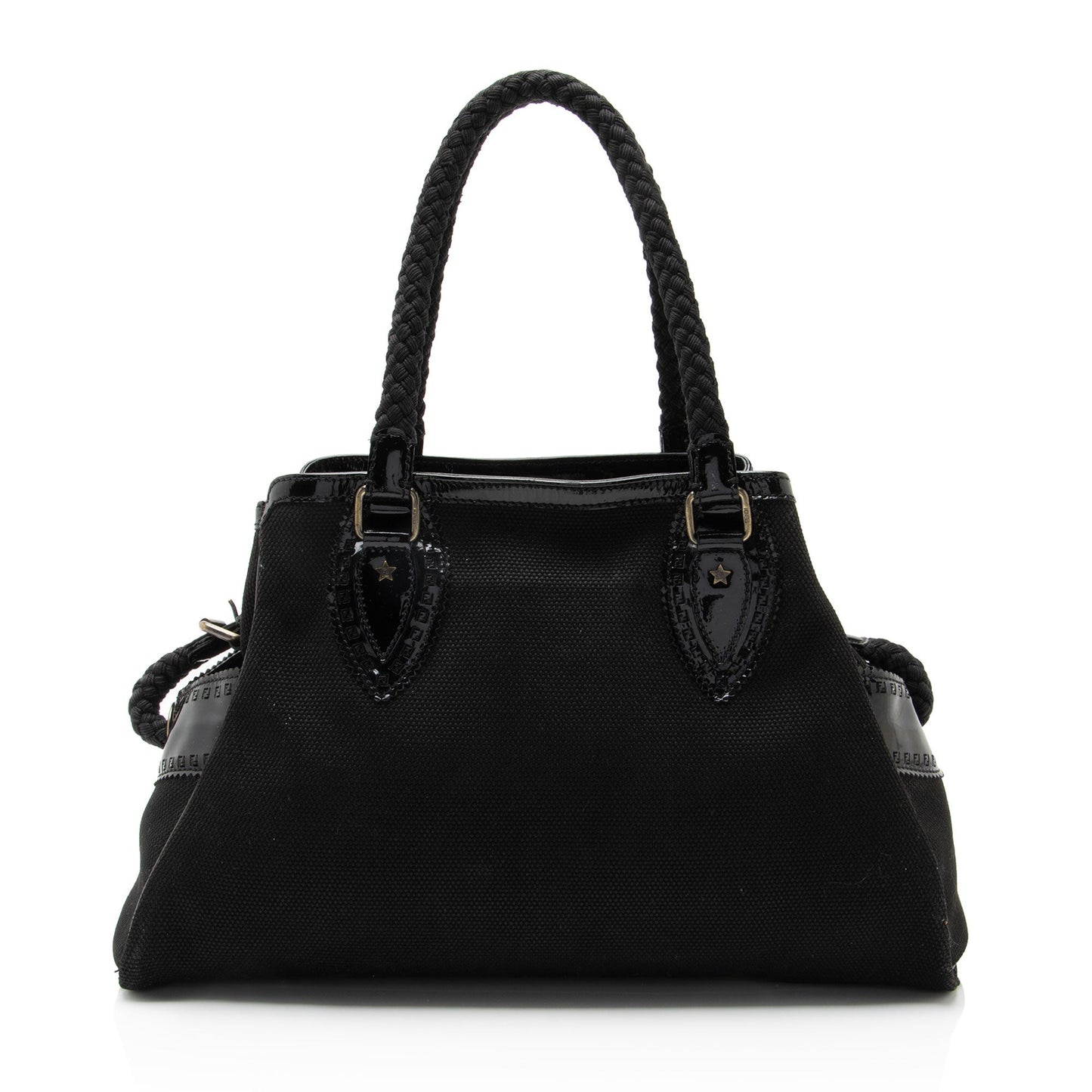 Fendi Perforated Ff Du Jour Tote Leather Canvas Patent Tote Bag