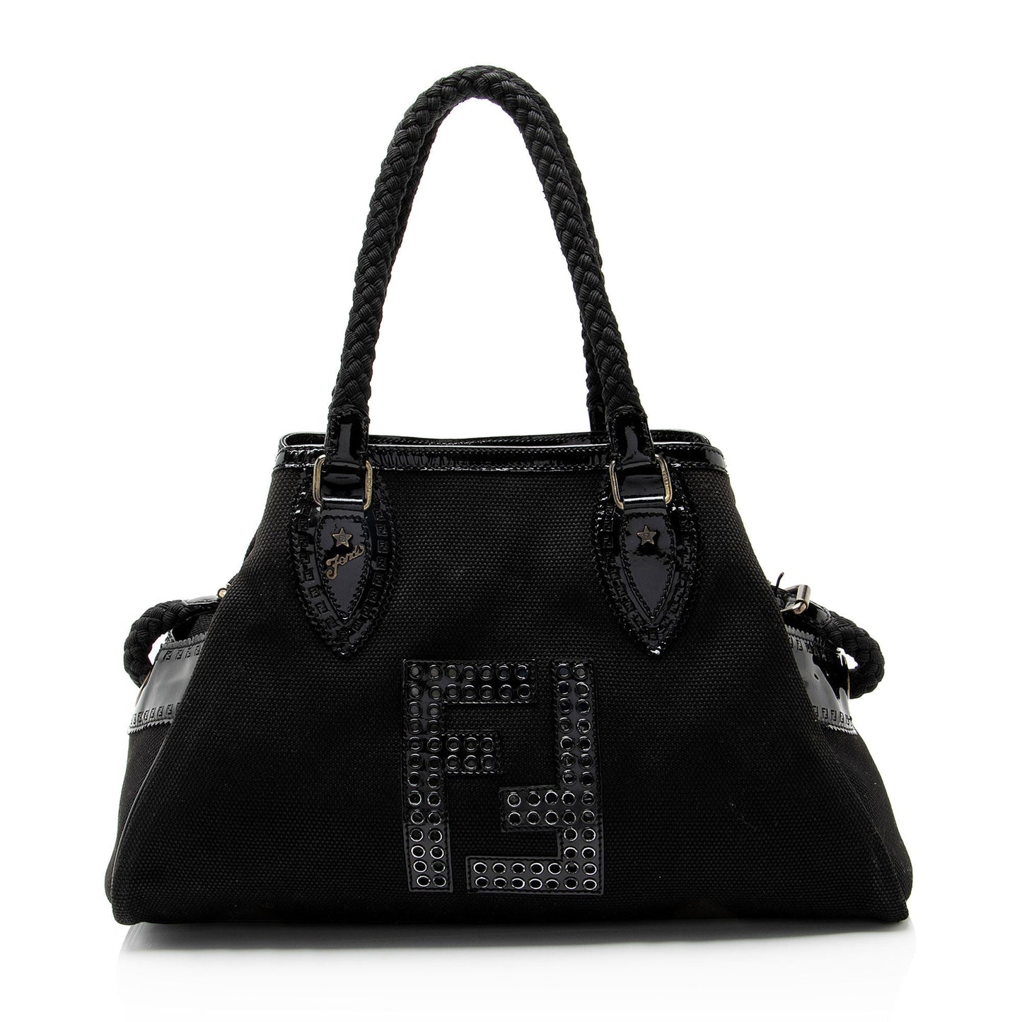 Fendi Perforated Ff Du Jour Tote Leather Canvas Patent Tote Bag