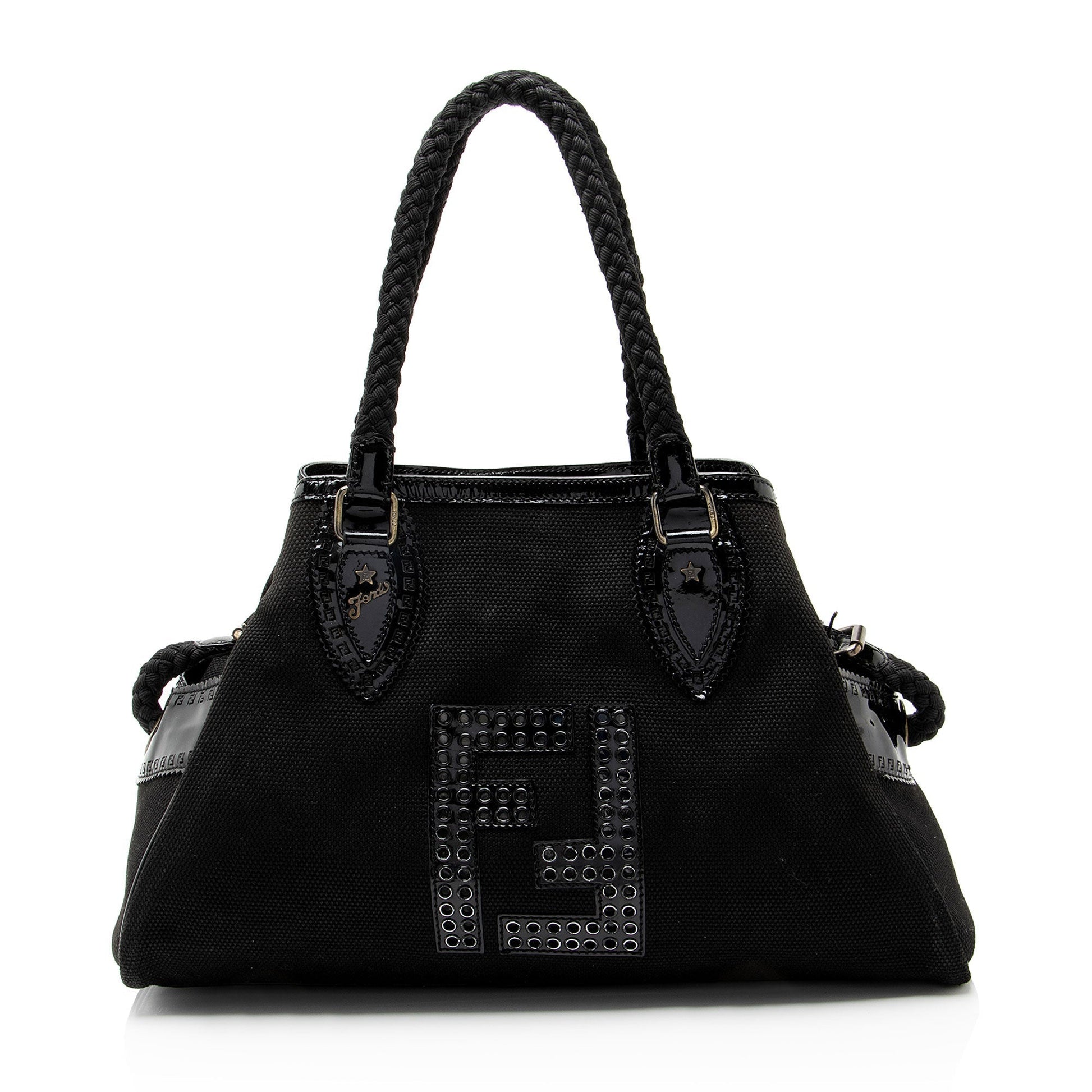 Fendi Perforated Ff Du Jour Tote Leather Canvas Patent Tote Bag