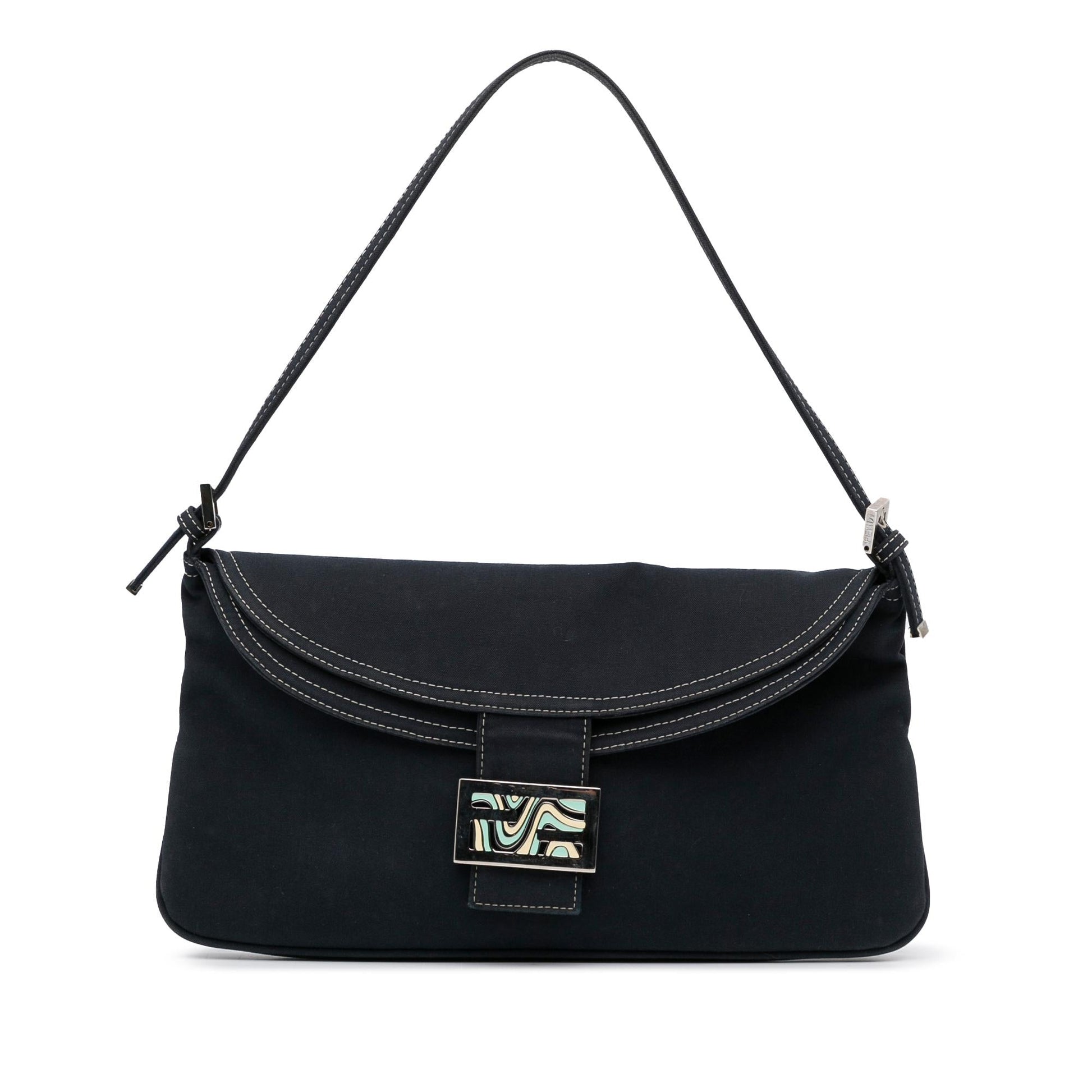 Fendi Double Baguette Shg J7Tzh1 Handbag Denim Flap Shoulder Bag