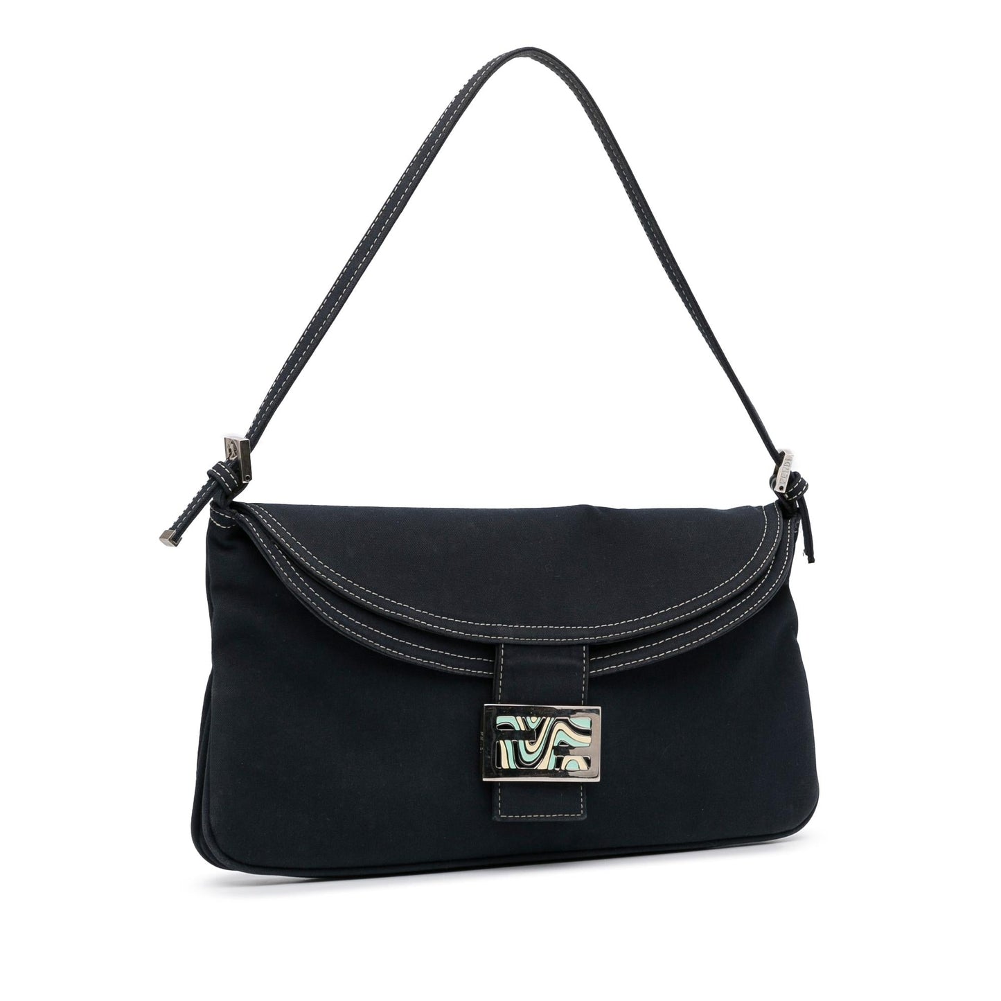 Fendi Double Baguette Shg J7Tzh1 Handbag Denim Flap Shoulder Bag