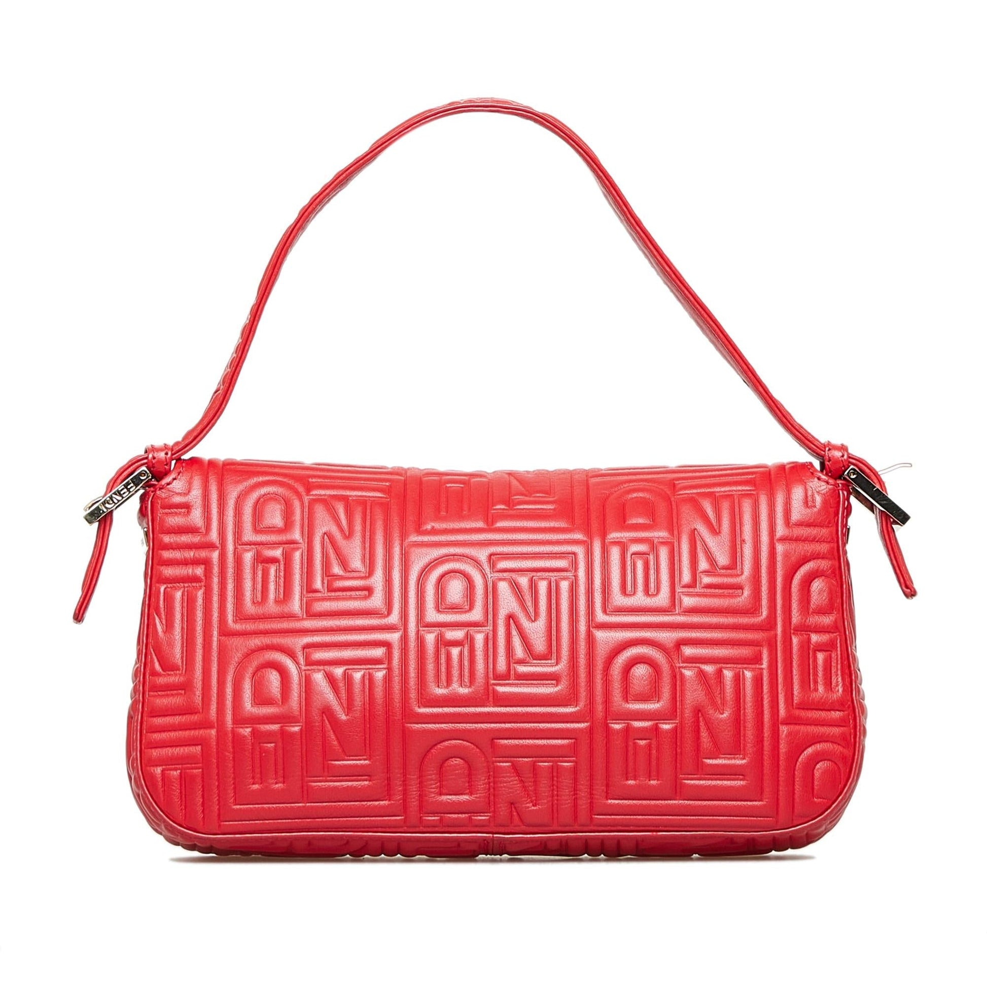 Fendi Mamma Baguette Shg Mzagao Handbag Leather Embossed Shoulder Bag