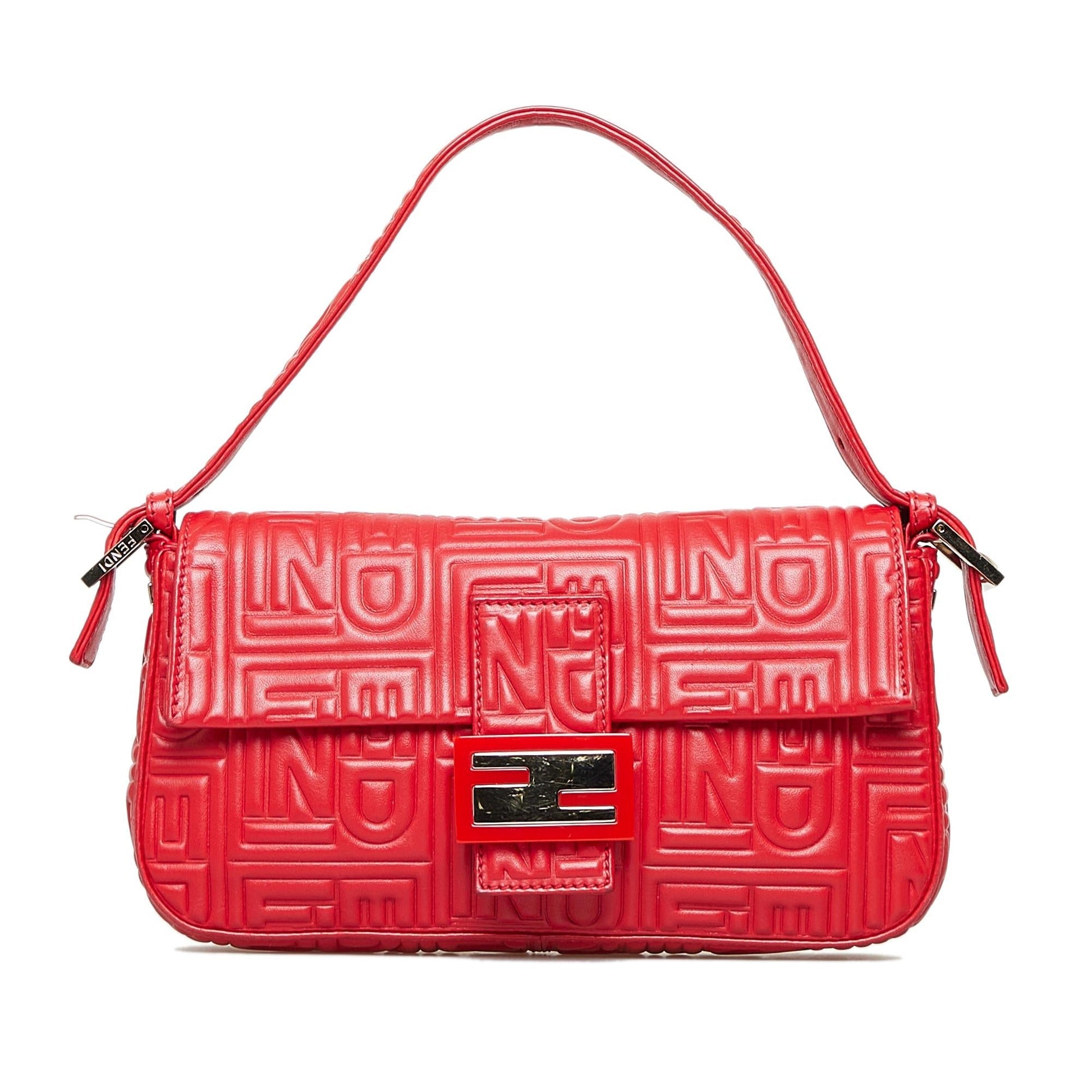 Fendi Mamma Baguette Shg Mzagao Handbag Leather Embossed Shoulder Bag