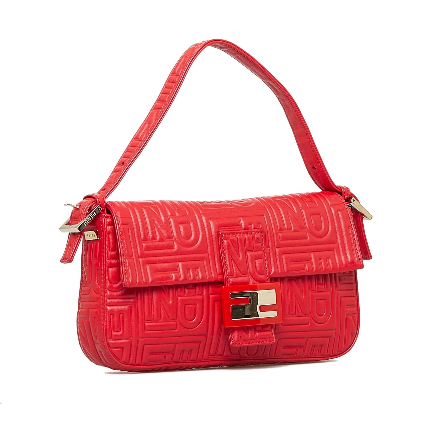Fendi Mamma Baguette Shg Mzagao Handbag Leather Embossed Shoulder Bag