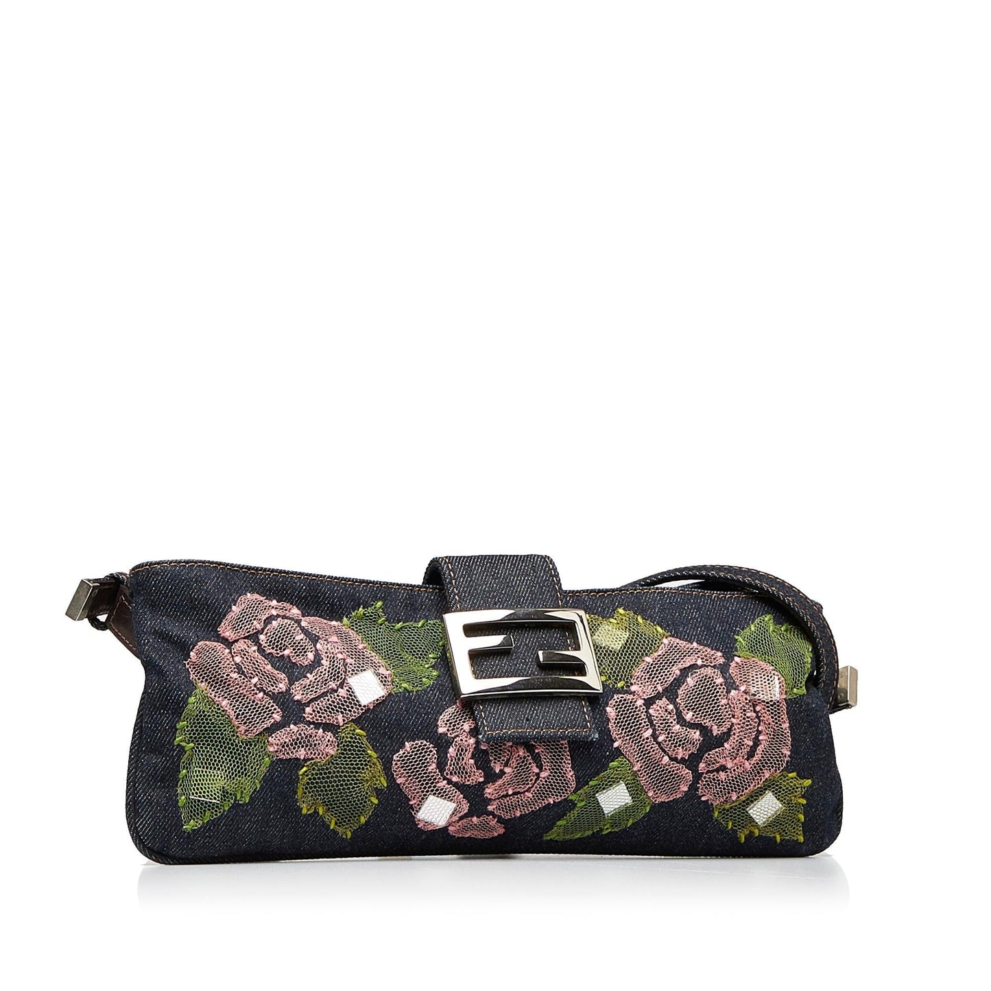 Fendi Baguette Shg 5Rybuo Handbag Denim Embroidered Shoulder Bag