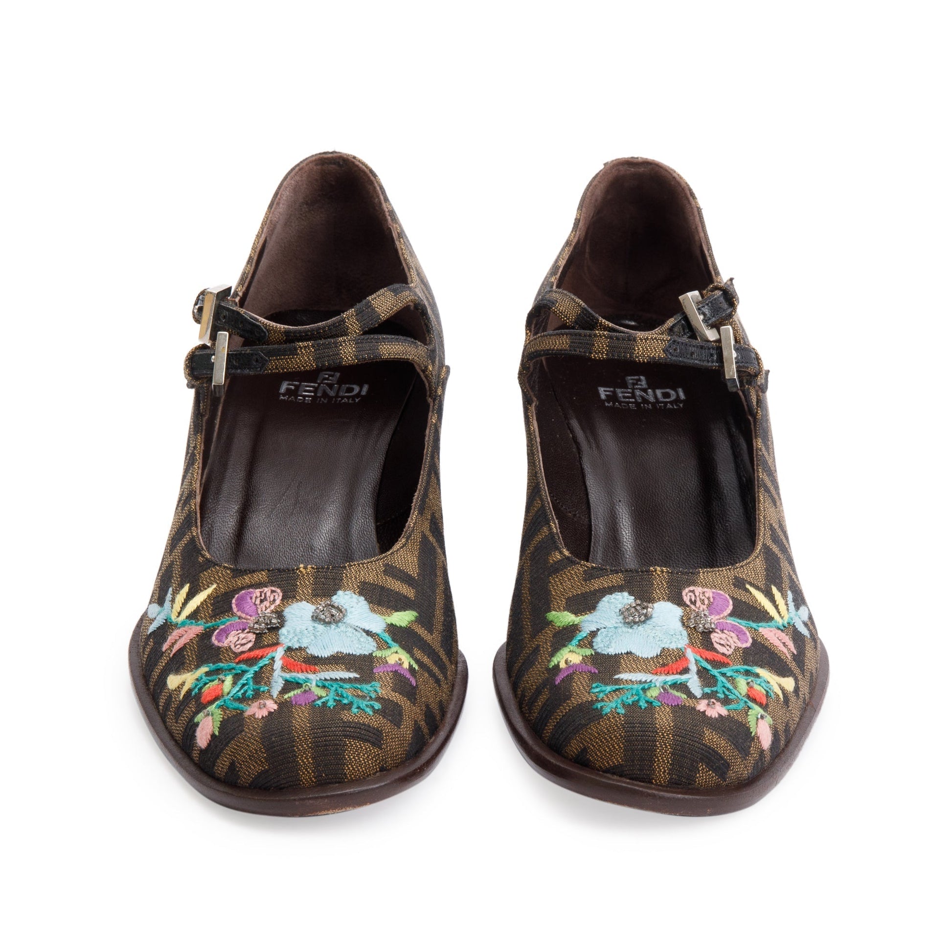 Fendi Embroidered Ff Zucca Mary Jane Pumps Size Canvas Shoes