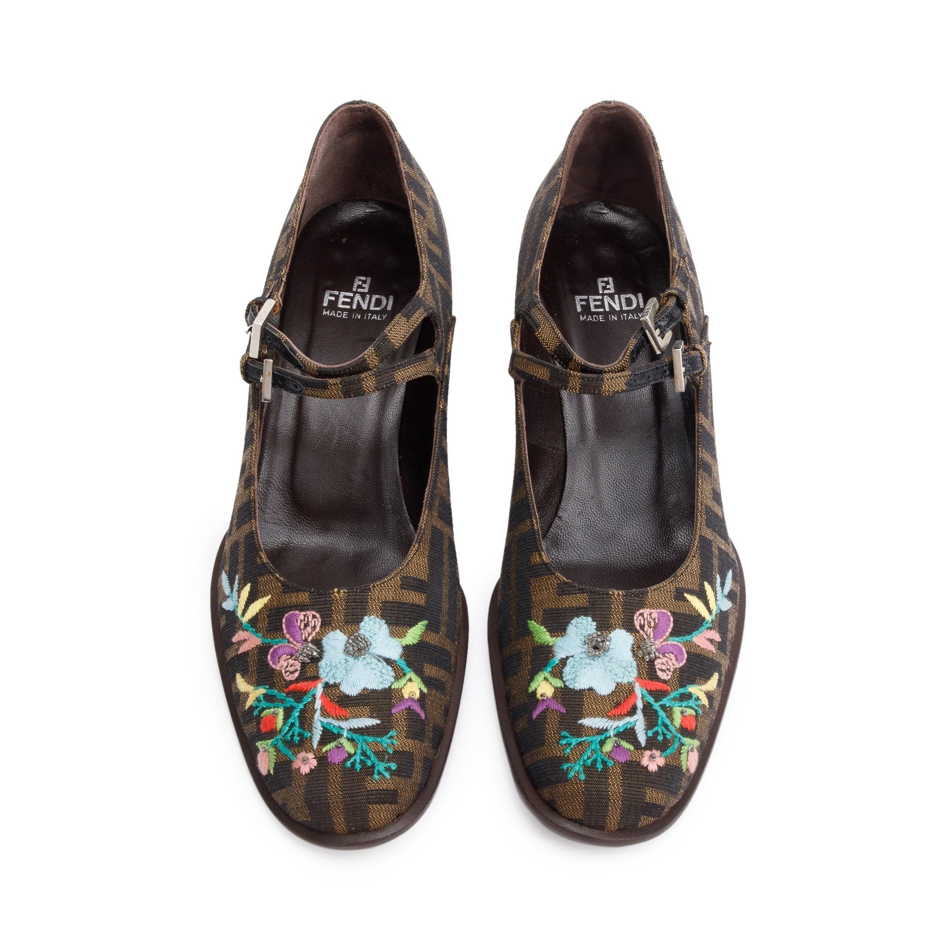 Fendi Embroidered Ff Zucca Mary Jane Pumps Size Canvas Shoes