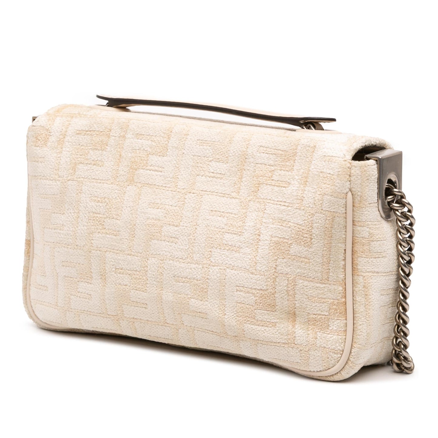 Fendi Ff Chenille And Midi Baguette Shoulder Bag Leather Chain