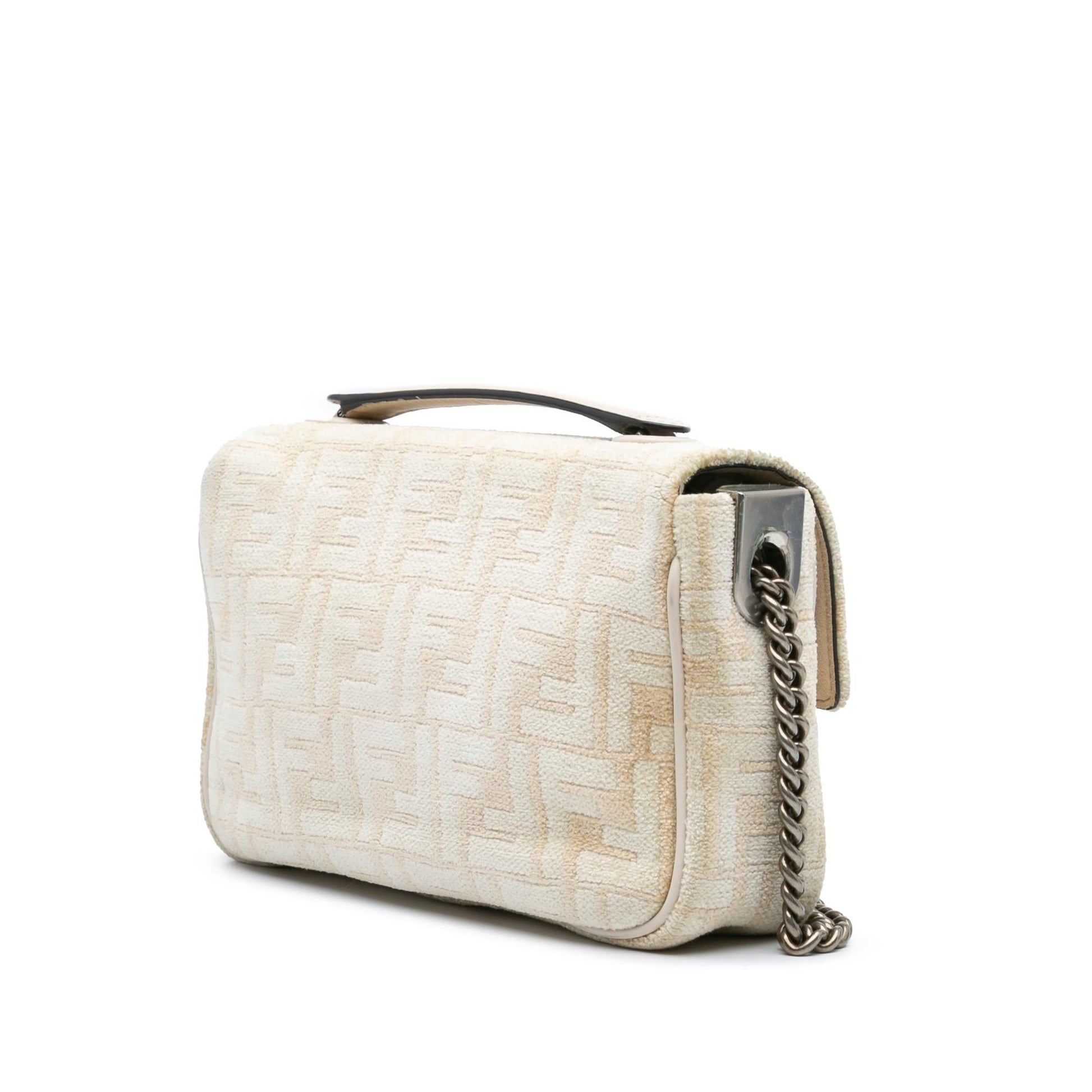 Fendi Ff Chenille And Seta Midi Baguette Shoulder Bag Vitello Chain Chain Midi Baguette