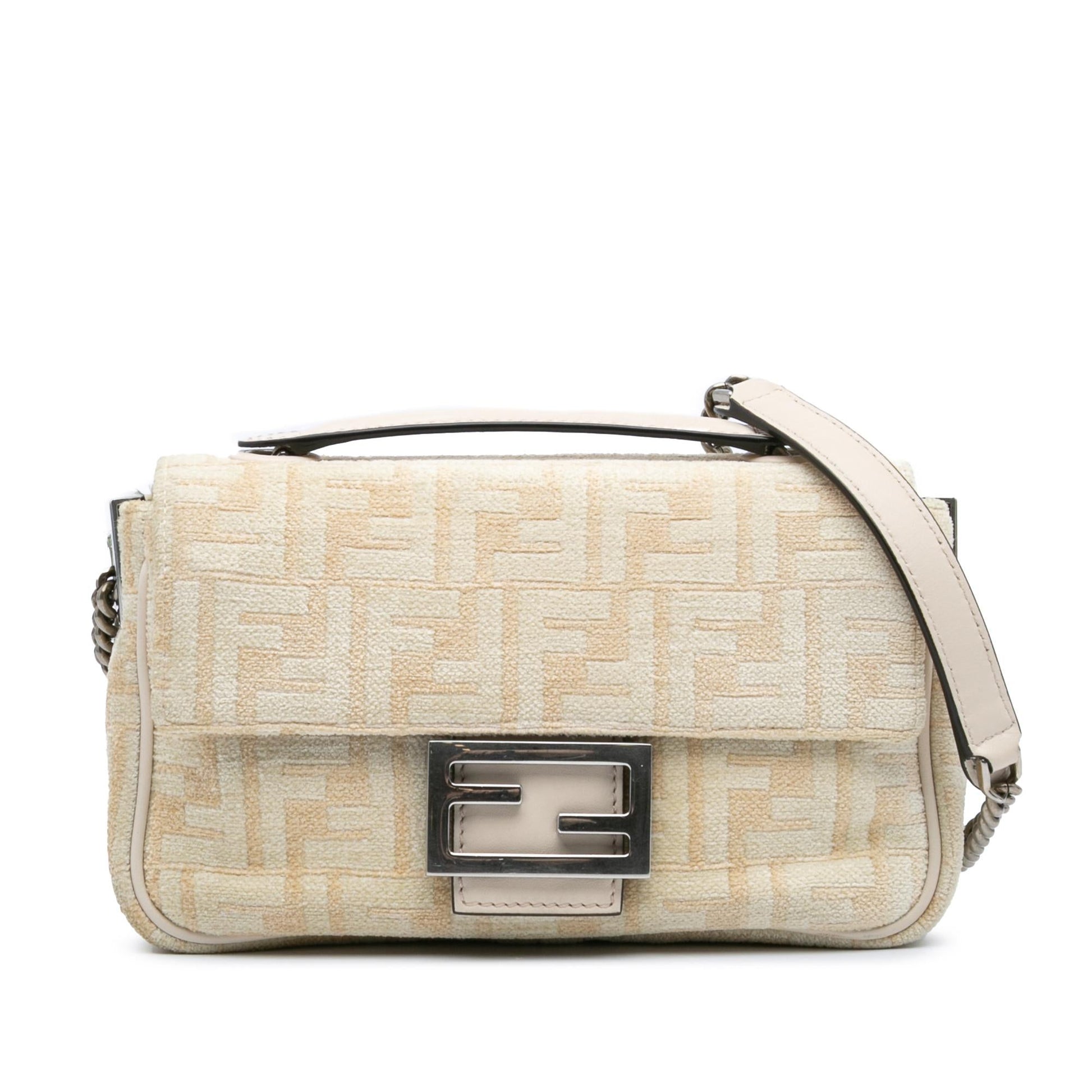 Fendi Ff Chenille And Seta Midi Baguette Shoulder Bag Vitello Chain
