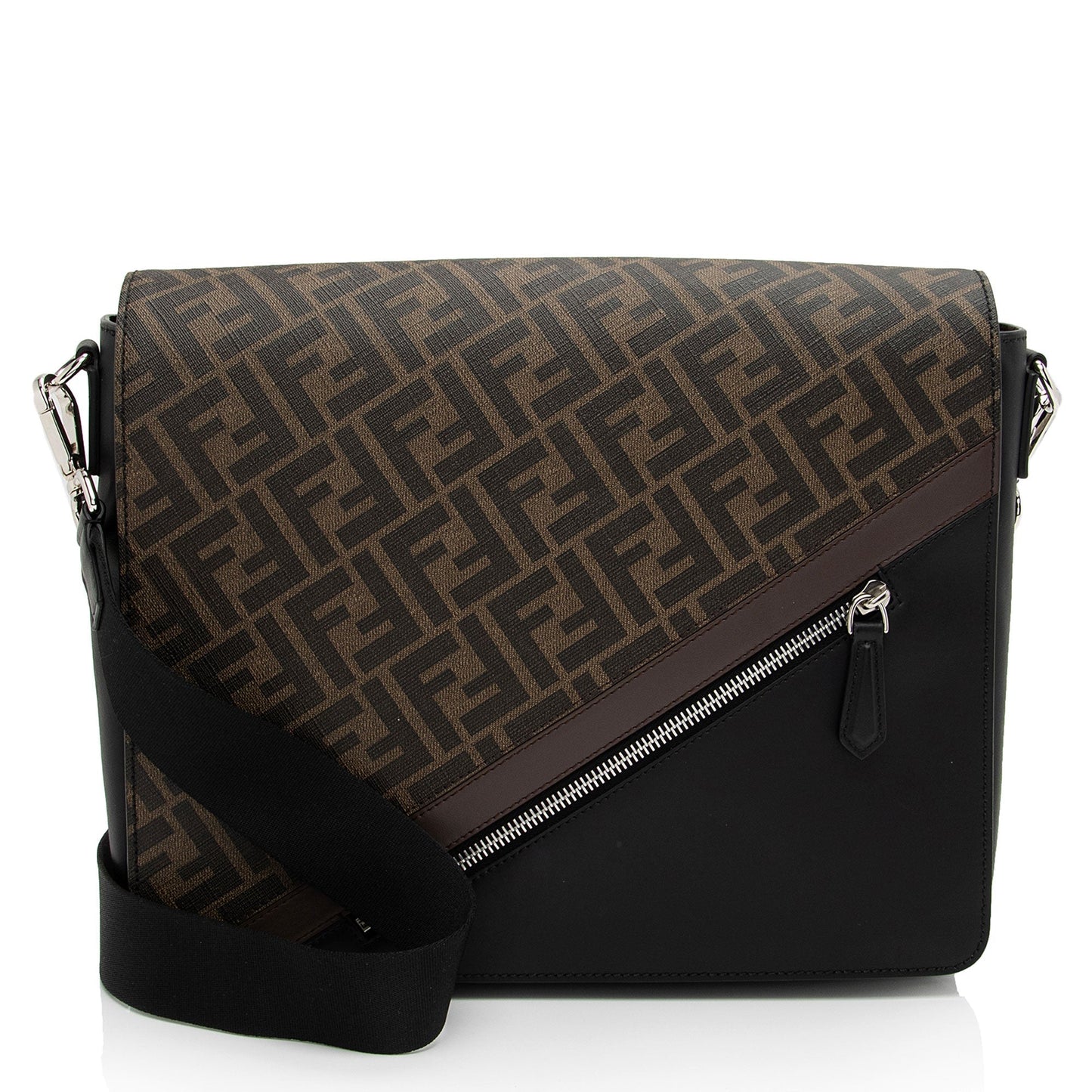 Fendi Ff Coated Diagonal Messenger Shf Tikzey Leather Canvas Shoulder Bag