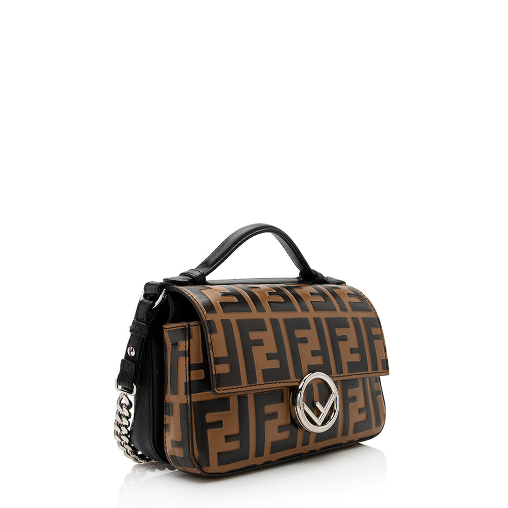 Fendi Ff Calfskin Double Baguette Bag Shf Micro Embossed Shoulder Bag