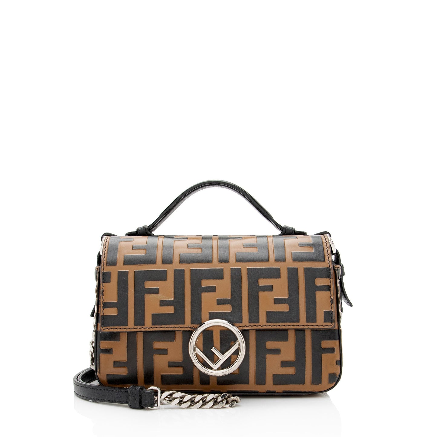 Fendi Ff Calfskin Double Baguette Bag Shf Yq8D8D Micro Embossed Shoulder Bag