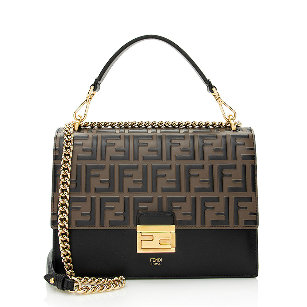 Fendi Ff Calfskin Kan Shoulder Bag Shf Medium Embossed