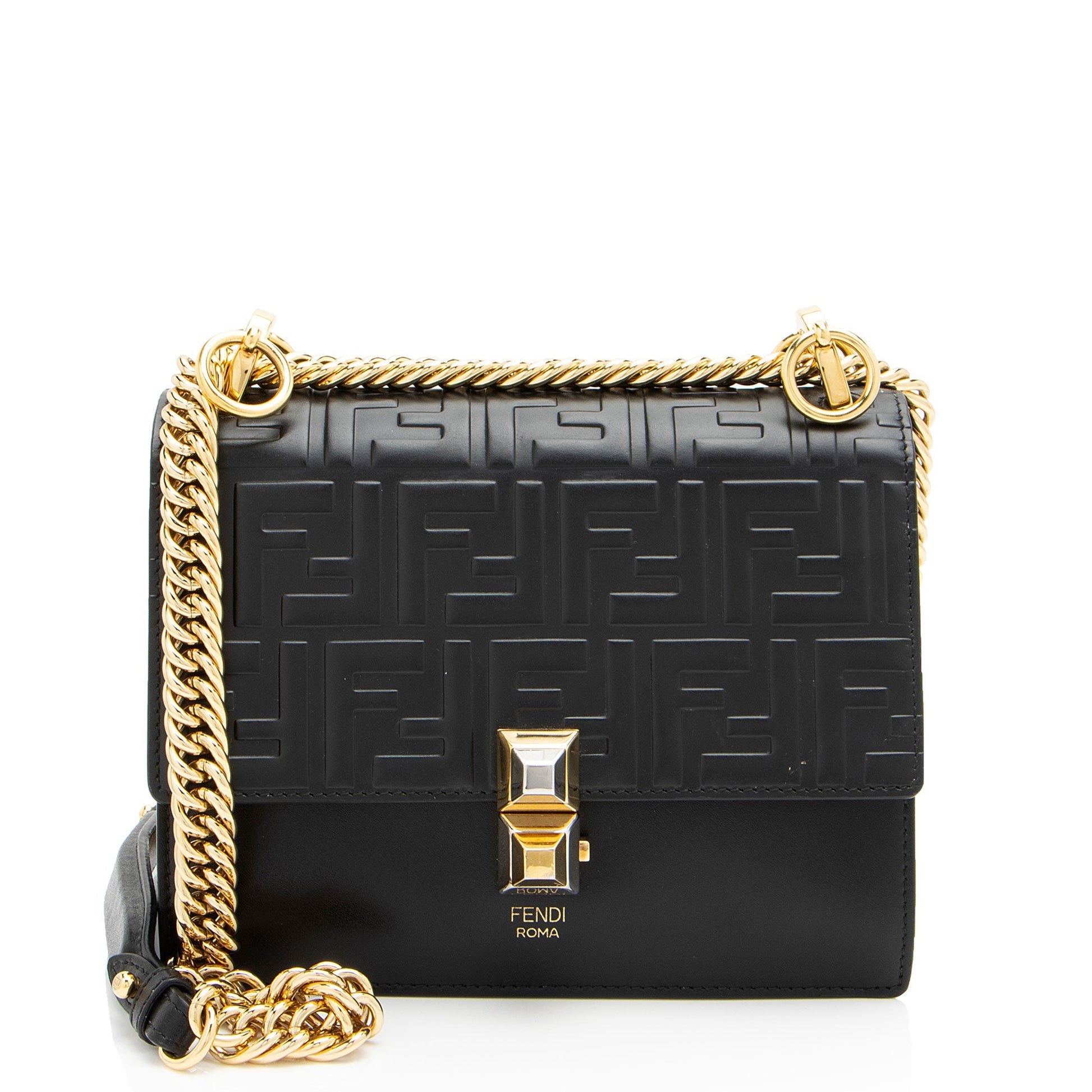 Fendi Ff Calfskin Kan Shoulder Bag Shf Small Embossed