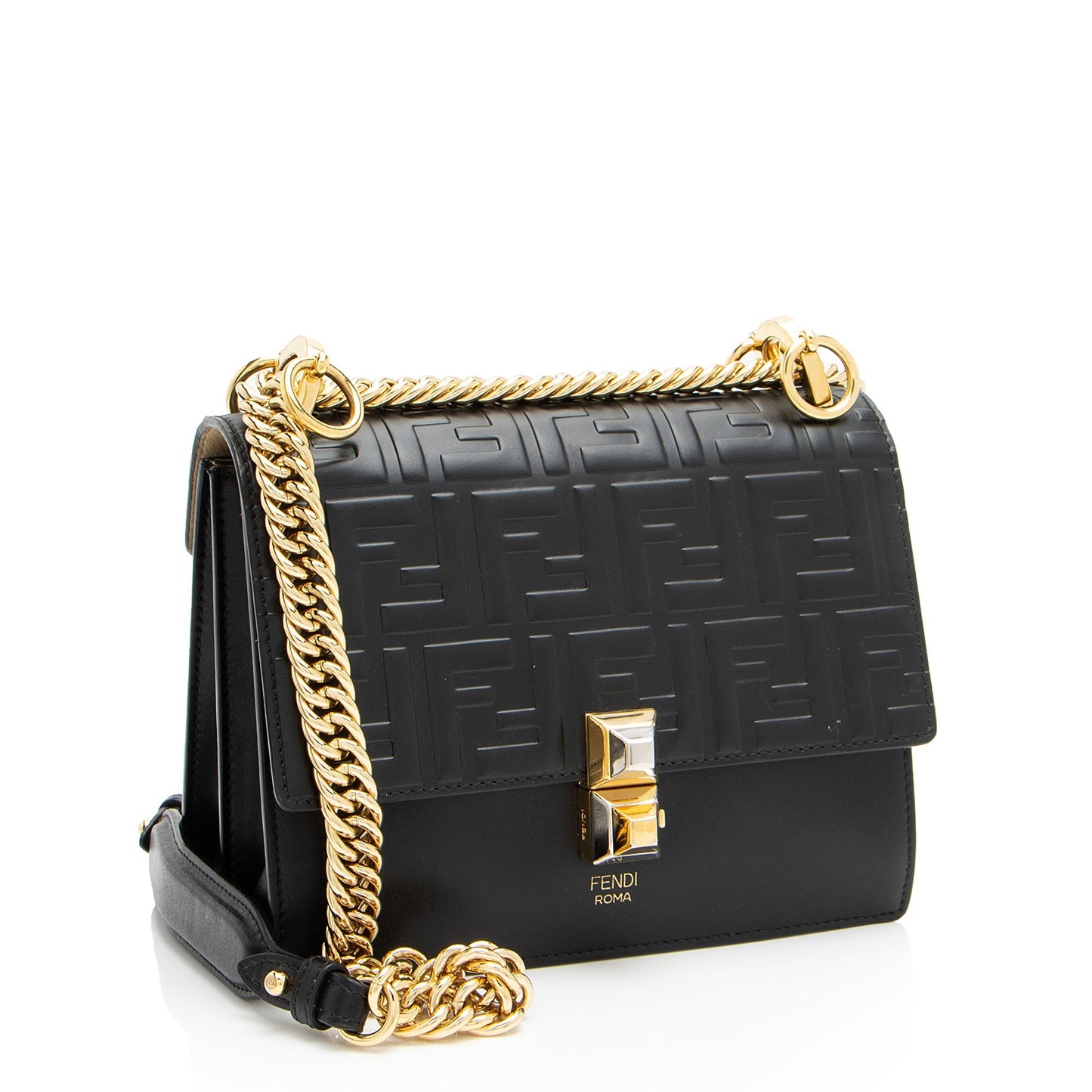 Fendi Ff Calfskin Kan Shoulder Bag Shf Small Embossed