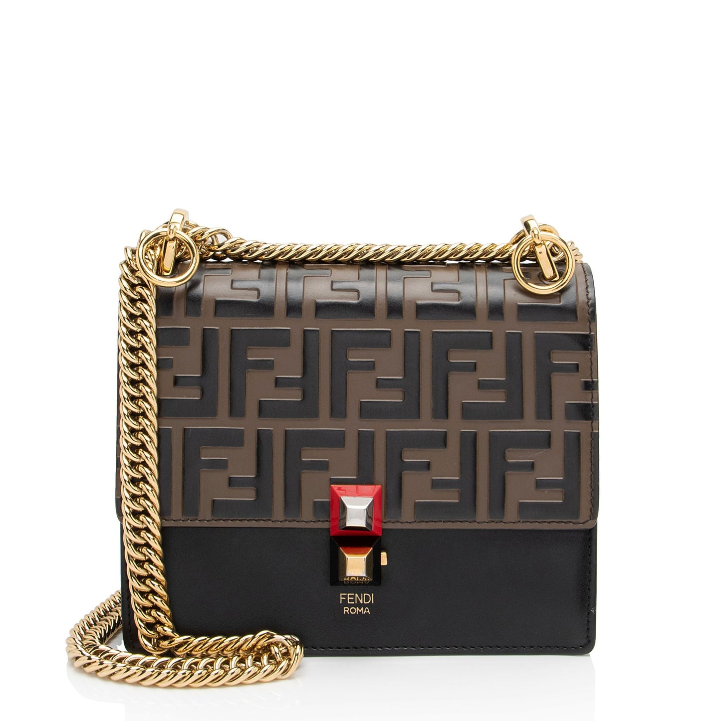 Fendi Ff Calfskin Kan Shoulder Bag Small Embossed