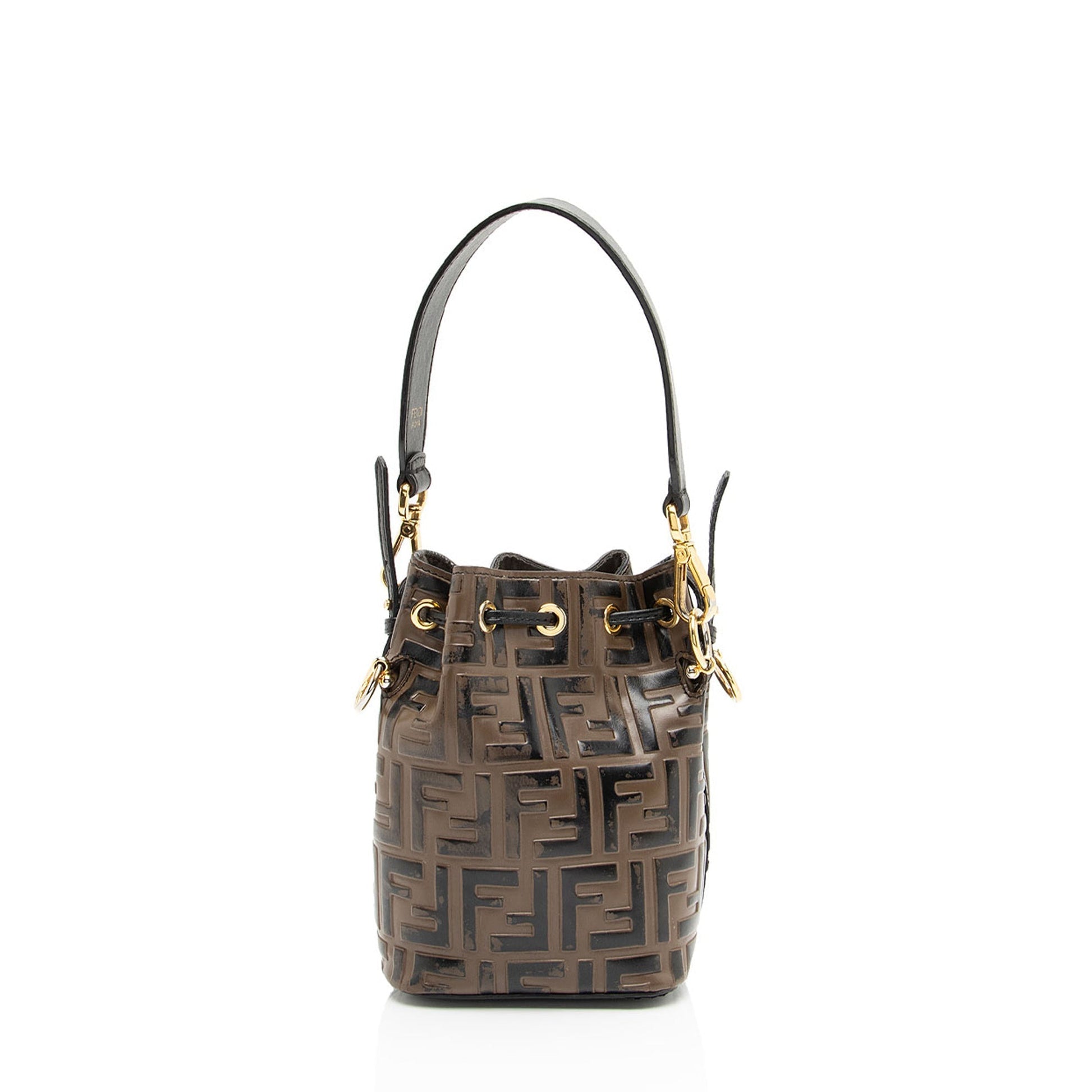 Fendi Ff Calfskin Mon Tresor Bag Final Sale Shf Mini Embossed Bucket Crossbody Bag