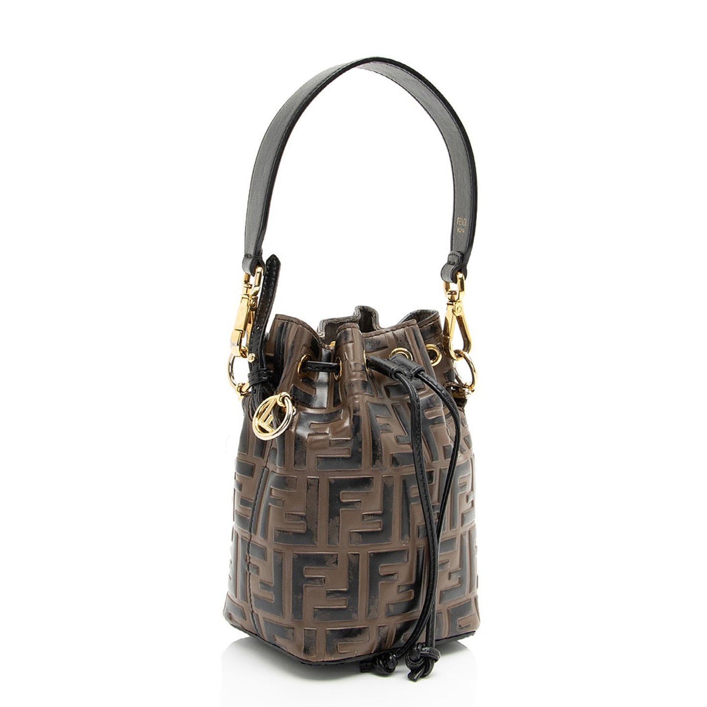 Fendi Ff Calfskin Mon Tresor Bag Final Sale Shf Mini Embossed Bucket Crossbody Bag