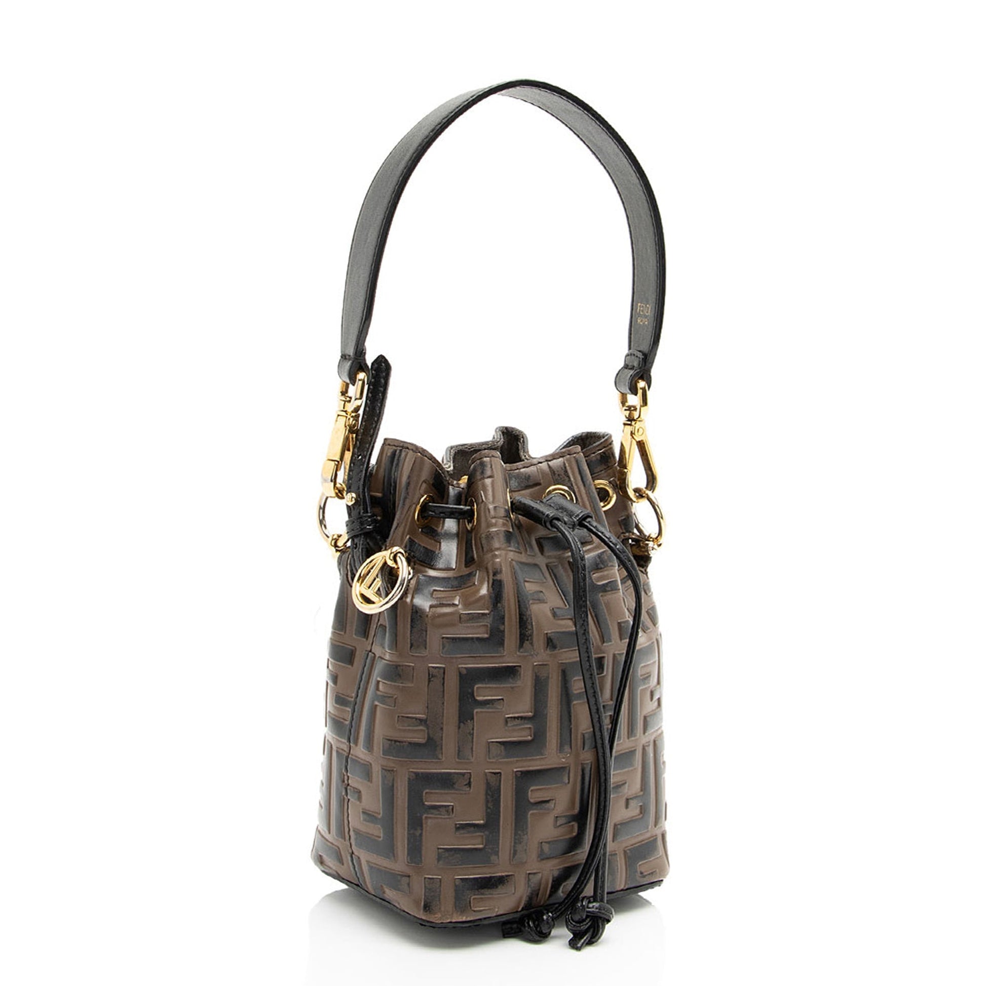 Fendi Ff Calfskin Mon Tresor Bag Final Sale Shf Mini Embossed Bucket Crossbody Bag