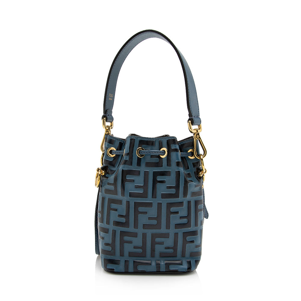 Fendi Ff Calfskin Mon Tresor Bag Shf Mini Embossed Bucket Crossbody Bag Bag Shf 16309