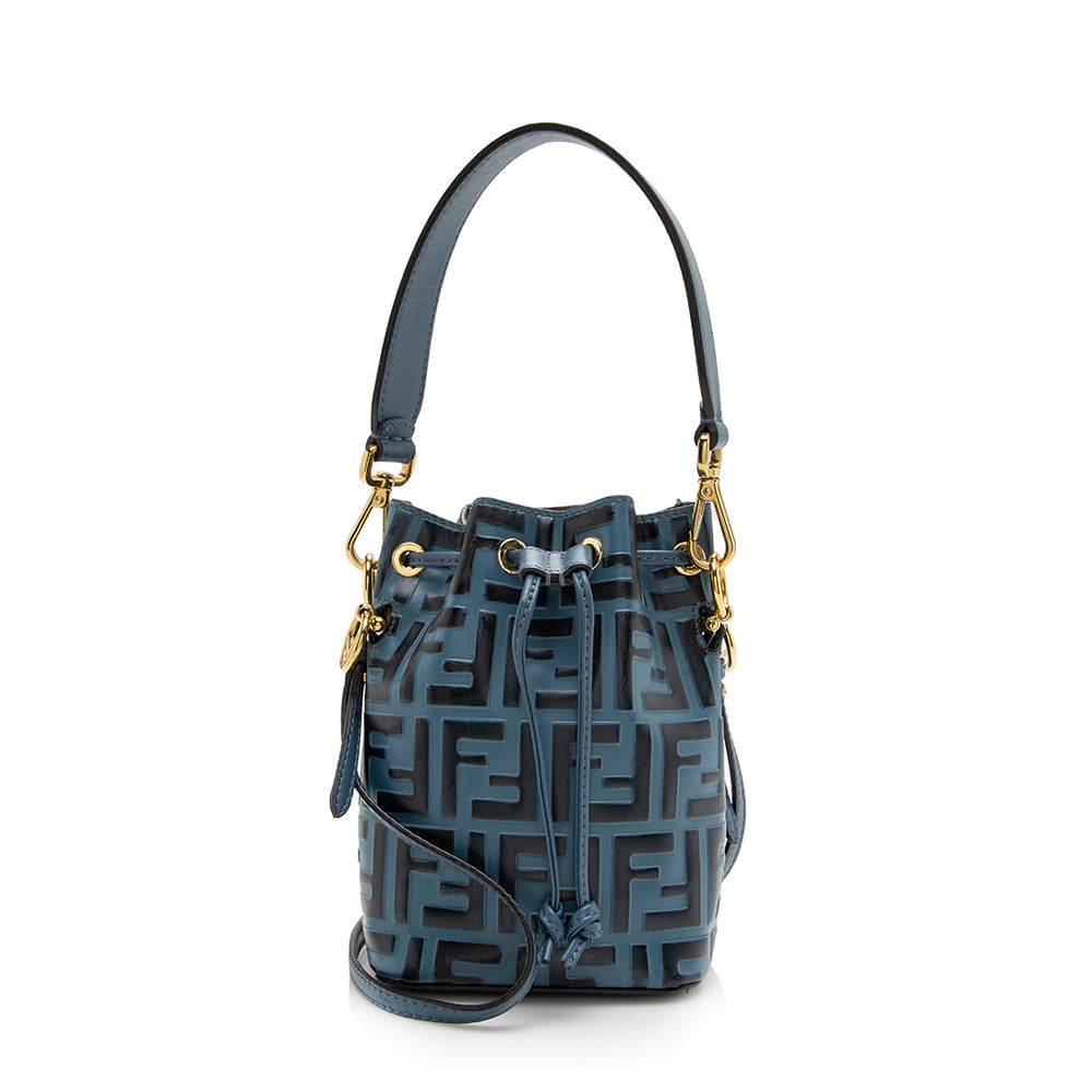 Fendi Ff Calfskin Mon Tresor Bag Shf Mini Embossed Bucket Crossbody Bag Bag Shf 16309