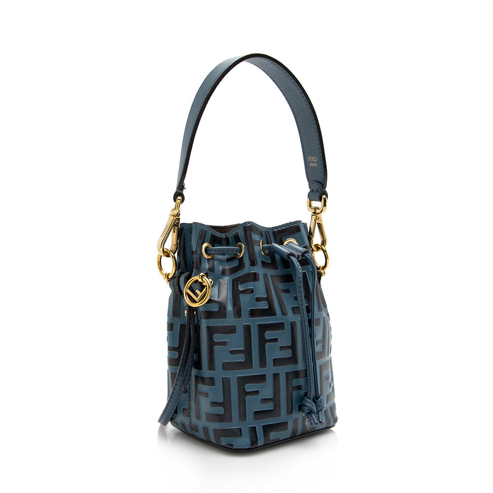 Fendi Ff Calfskin Mon Tresor Bag Shf Mini Embossed Bucket Crossbody Bag Bag Shf 16309