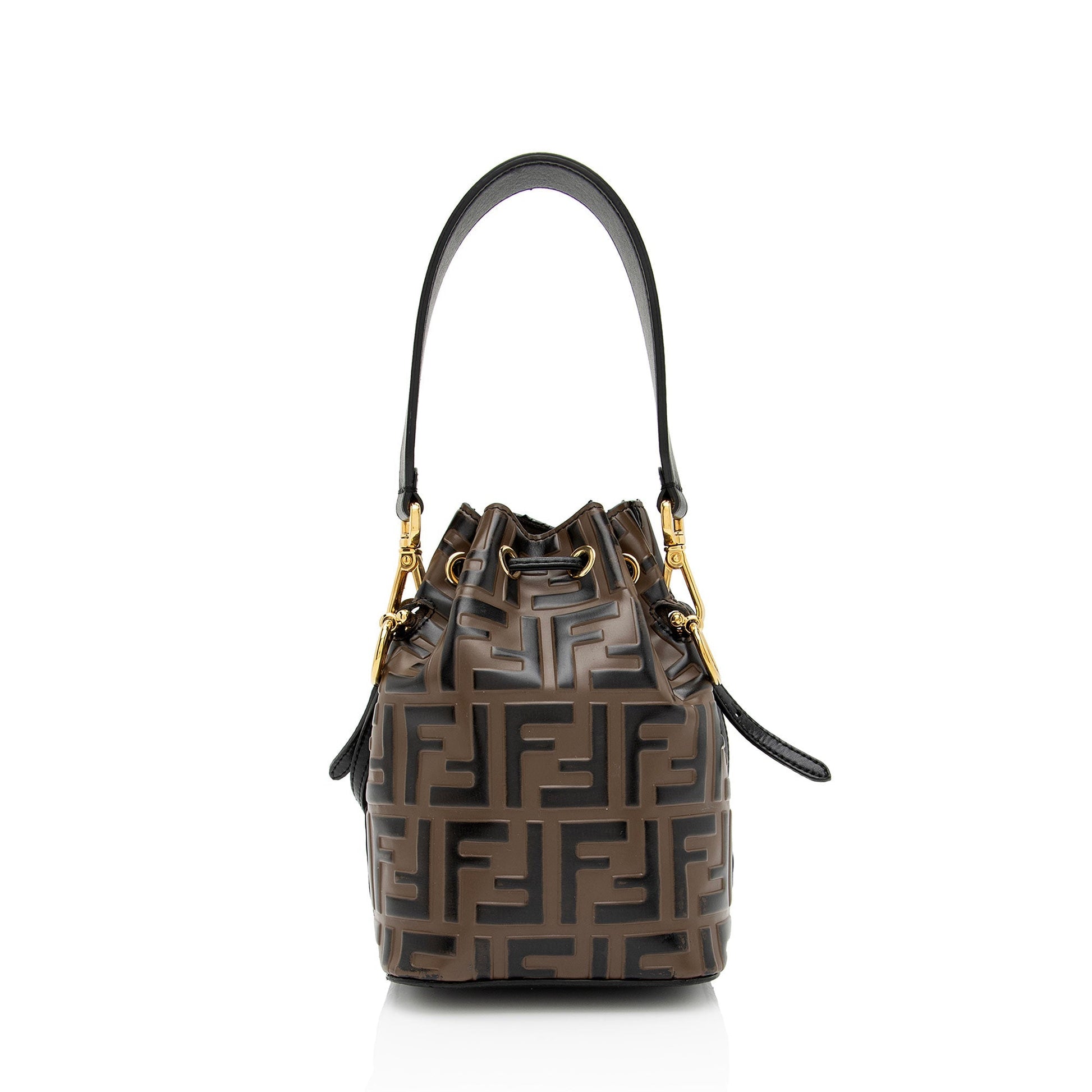 Fendi Ff Calfskin Mon Tresor Bag Shf Mo1Hol Mini Embossed Bucket Crossbody Bag