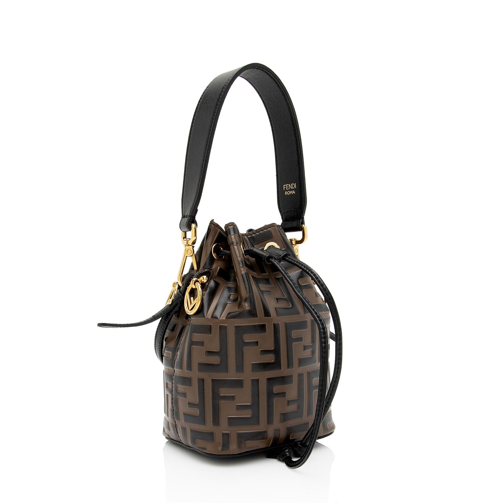 Fendi Ff Calfskin Mon Tresor Bag Shf Mo1Hol Mini Embossed Bucket Crossbody Bag
