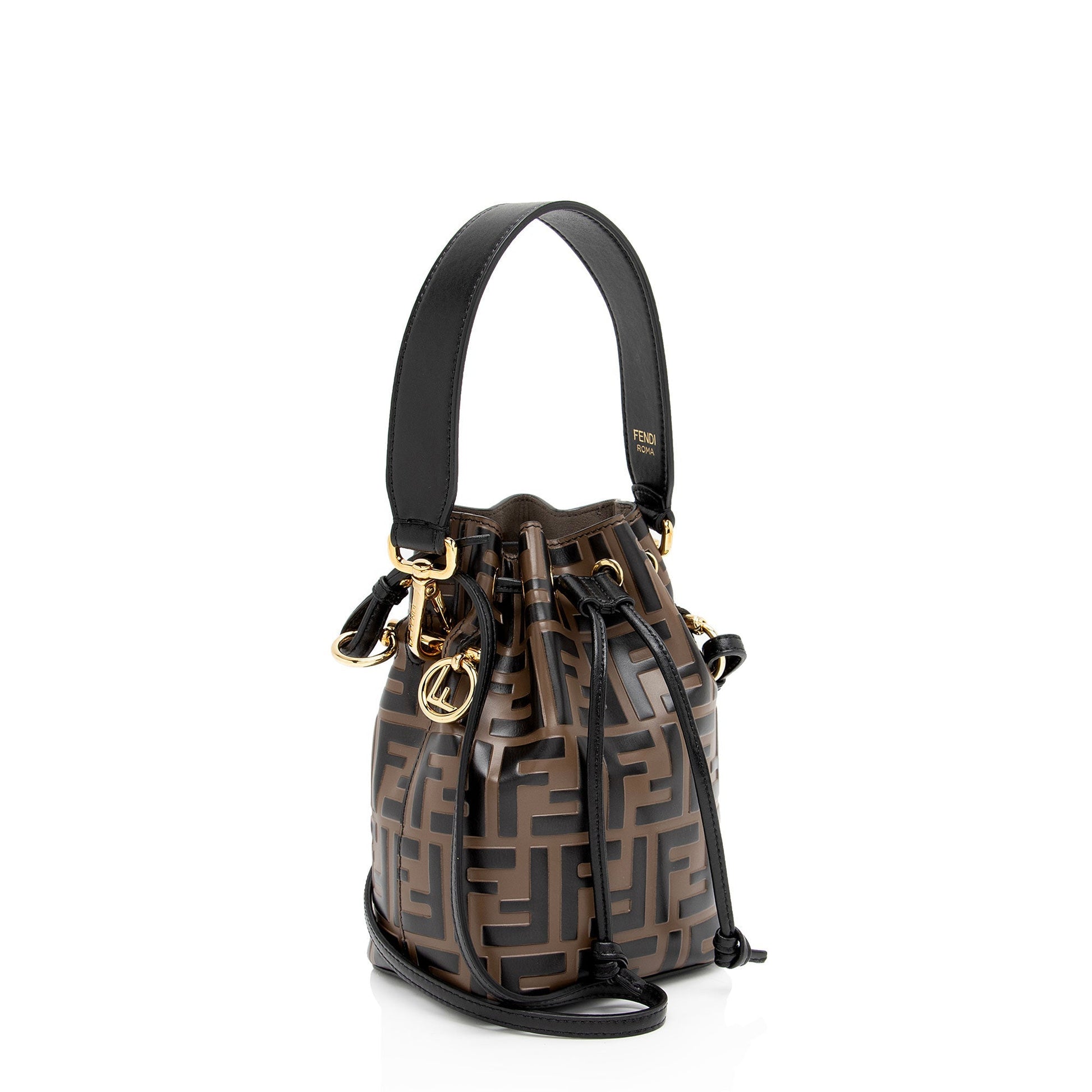 Fendi Ff Calfskin Mon Tresor Bag Shf Nzkk6E Mini Embossed Bucket Crossbody Bag